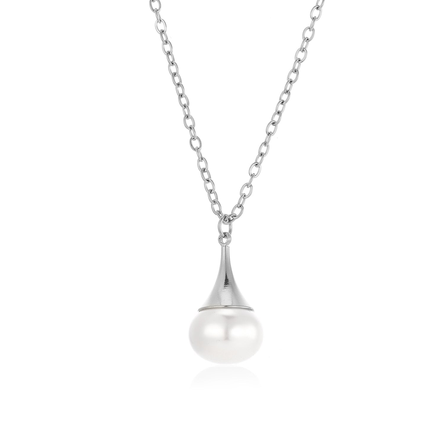 Ketting druppel parel zilver - Desieradenconcurrent.nl
