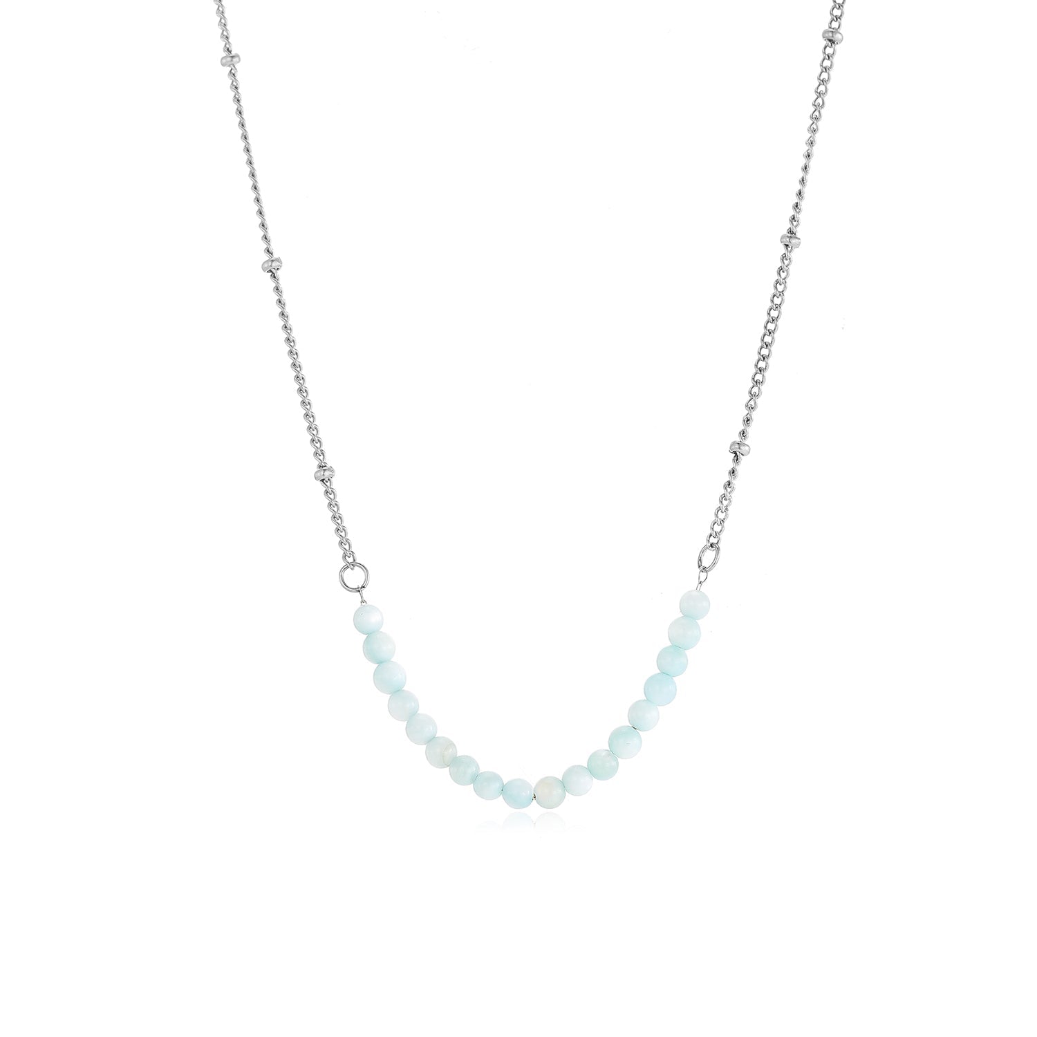 Ketting fijne blauwe kralen zilver - Desieradenconcurrent.nl
