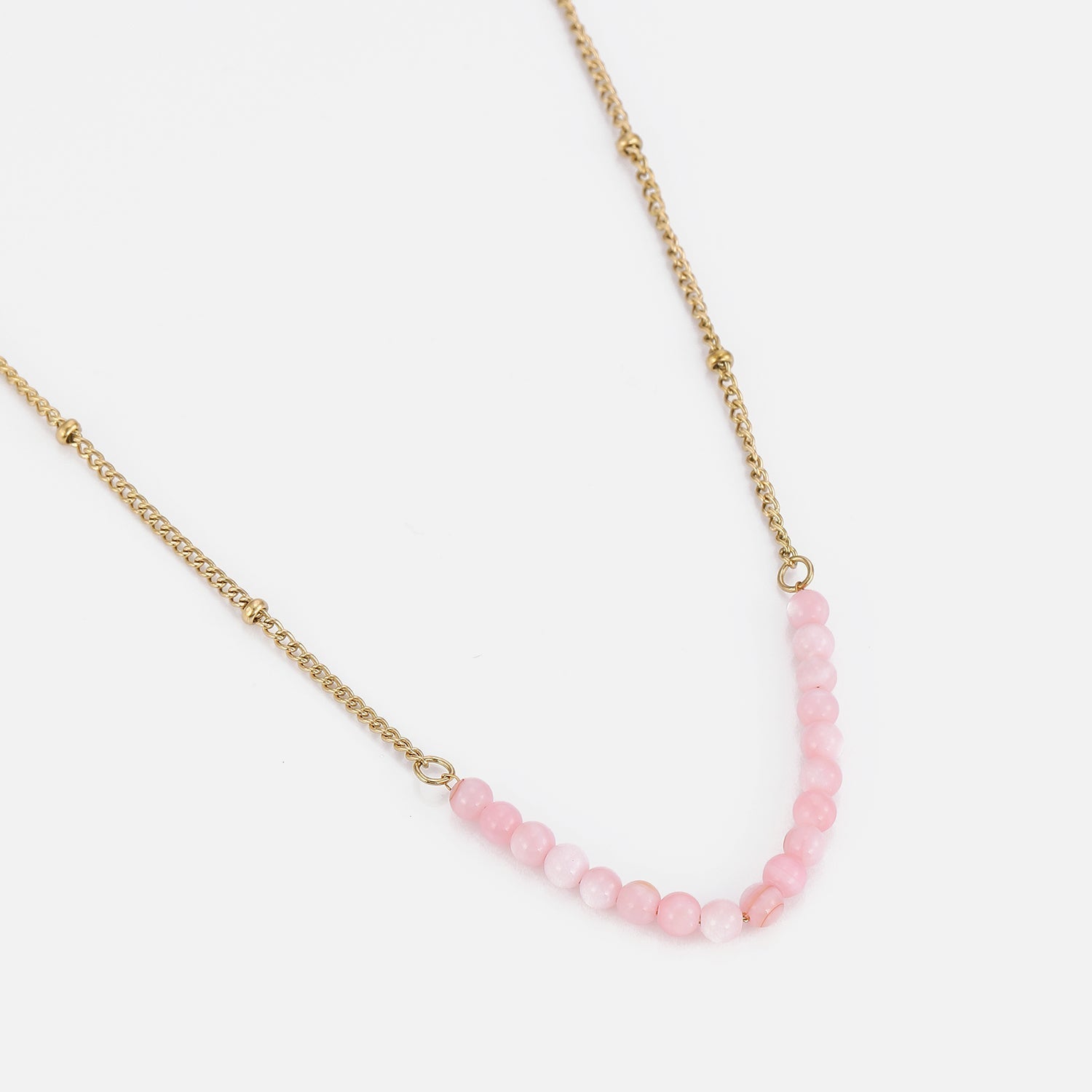 Ketting fijne roze kralen goud - Desieradenconcurrent.nl