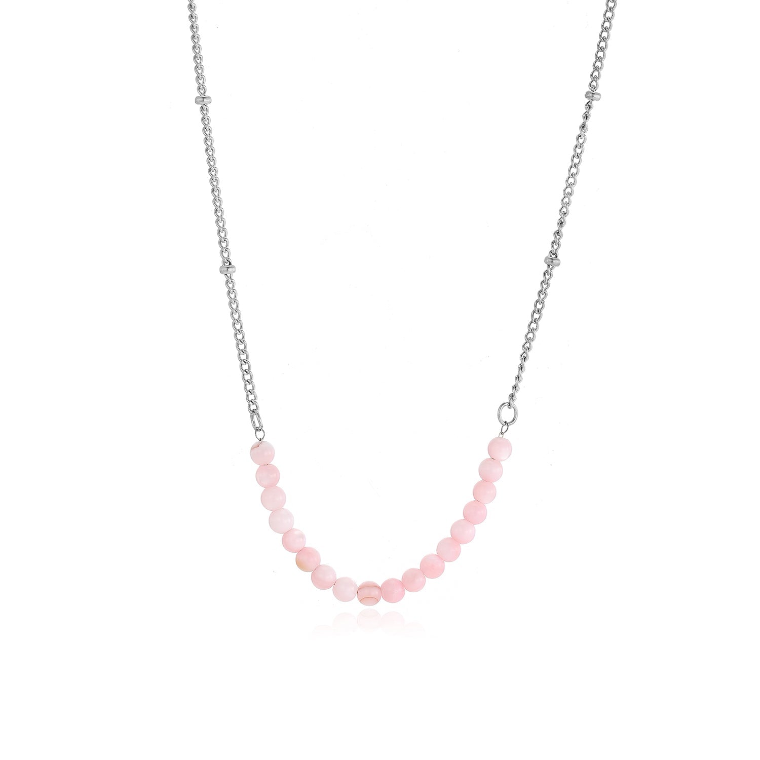 Ketting fijne roze kralen zilver - Desieradenconcurrent.nl