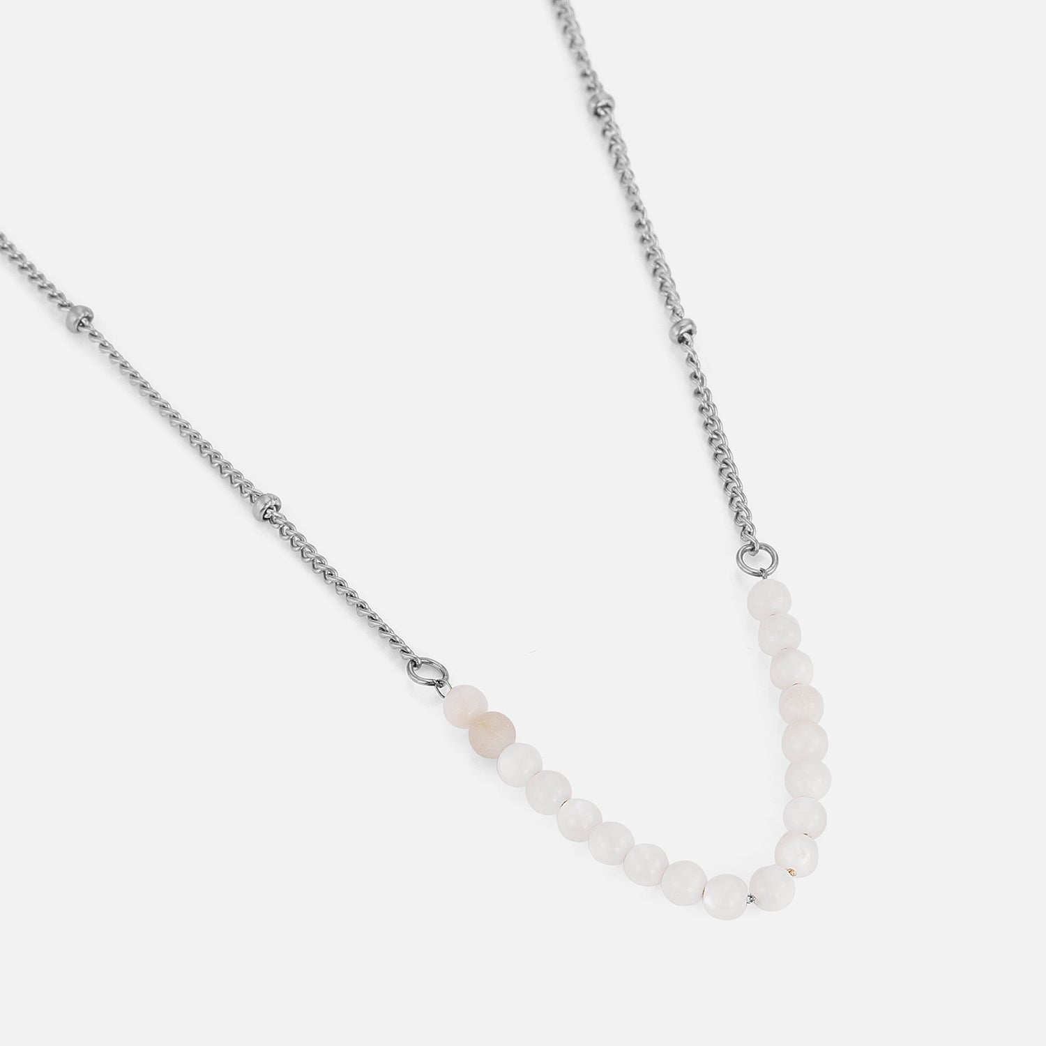 Ketting fijne witte kralen zilver - Desieradenconcurrent.nl