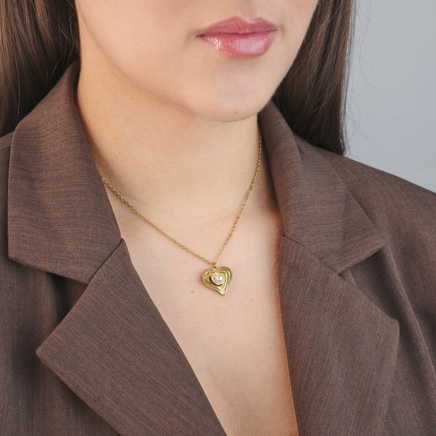 Ketting gelaagd hart parel goud - Desieradenconcurrent.nl