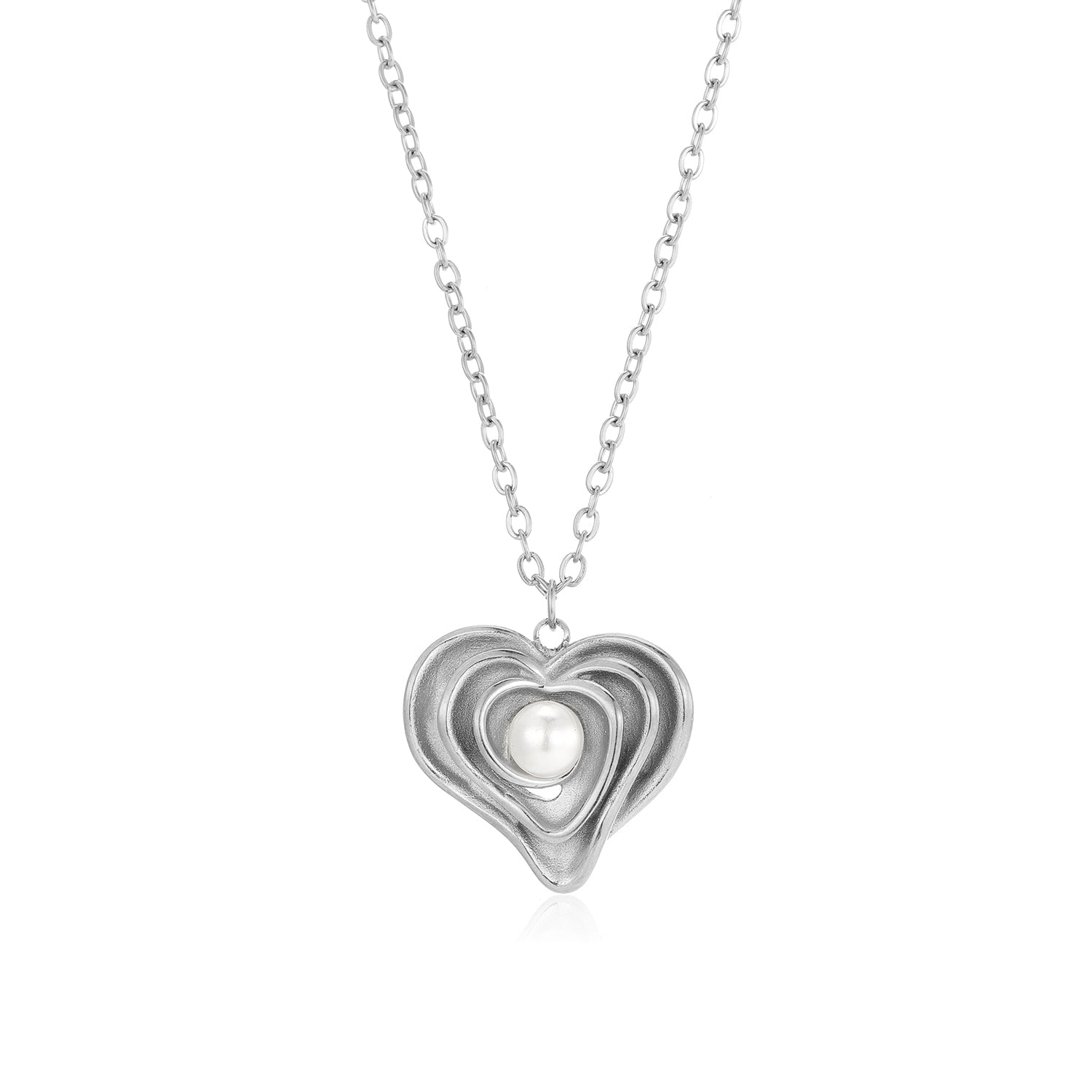 Ketting gelaagd hart parel zilver - Desieradenconcurrent.nl