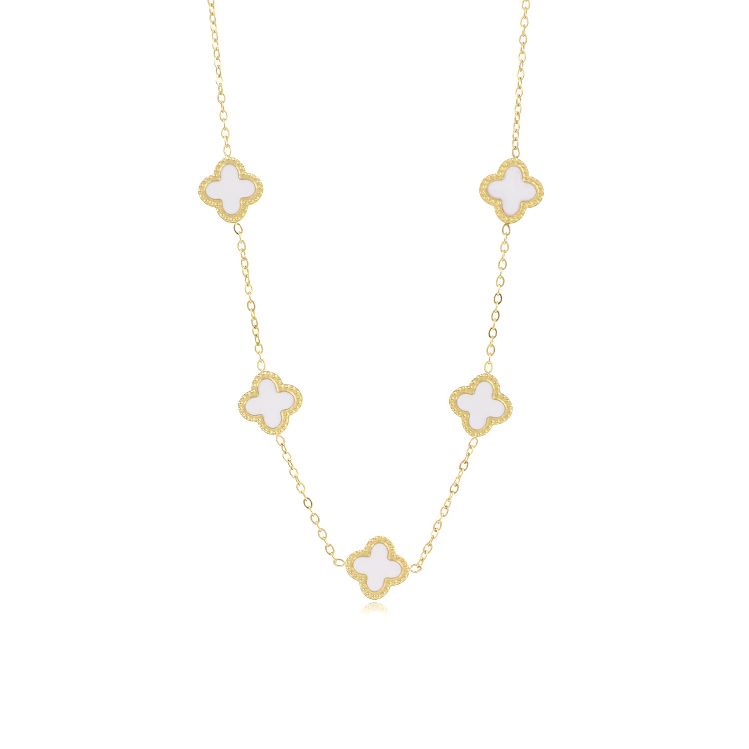 Ketting klaver gold/white - Desieradenconcurrent.nl