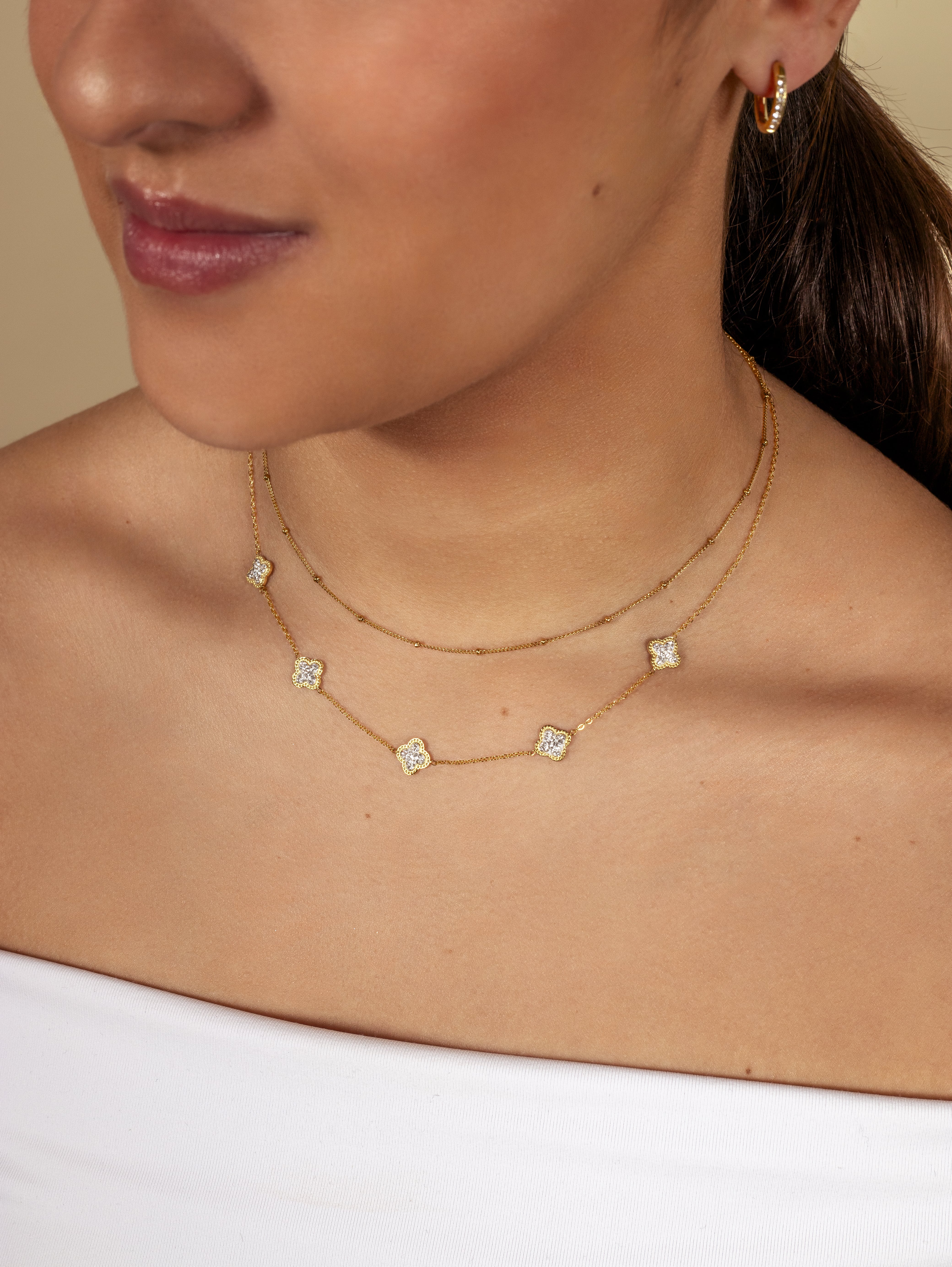 Ketting klaver steentjes goud - Desieradenconcurrent.nl