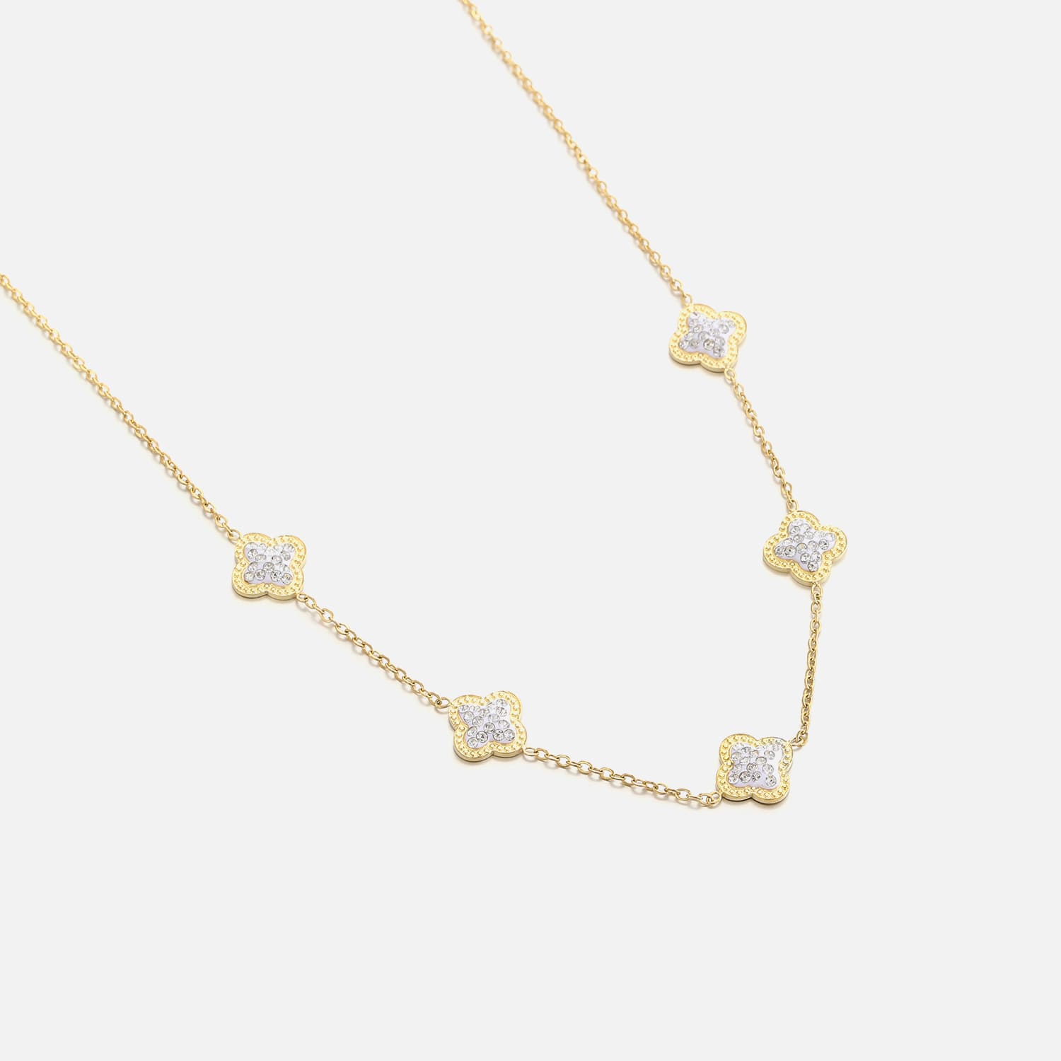 Ketting klaver steentjes goud - Desieradenconcurrent.nl