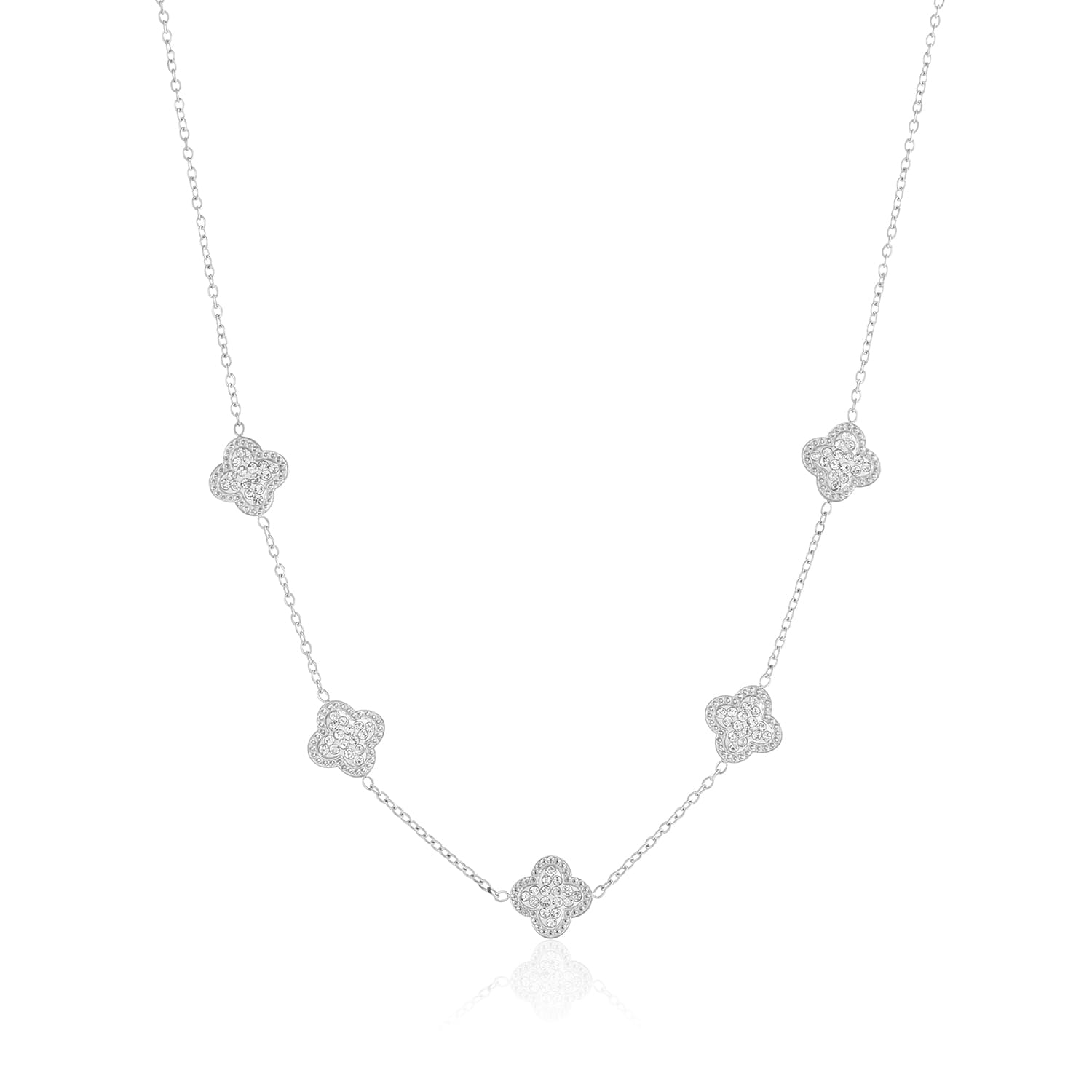 Ketting klaver steentjes zilver - Desieradenconcurrent.nl
