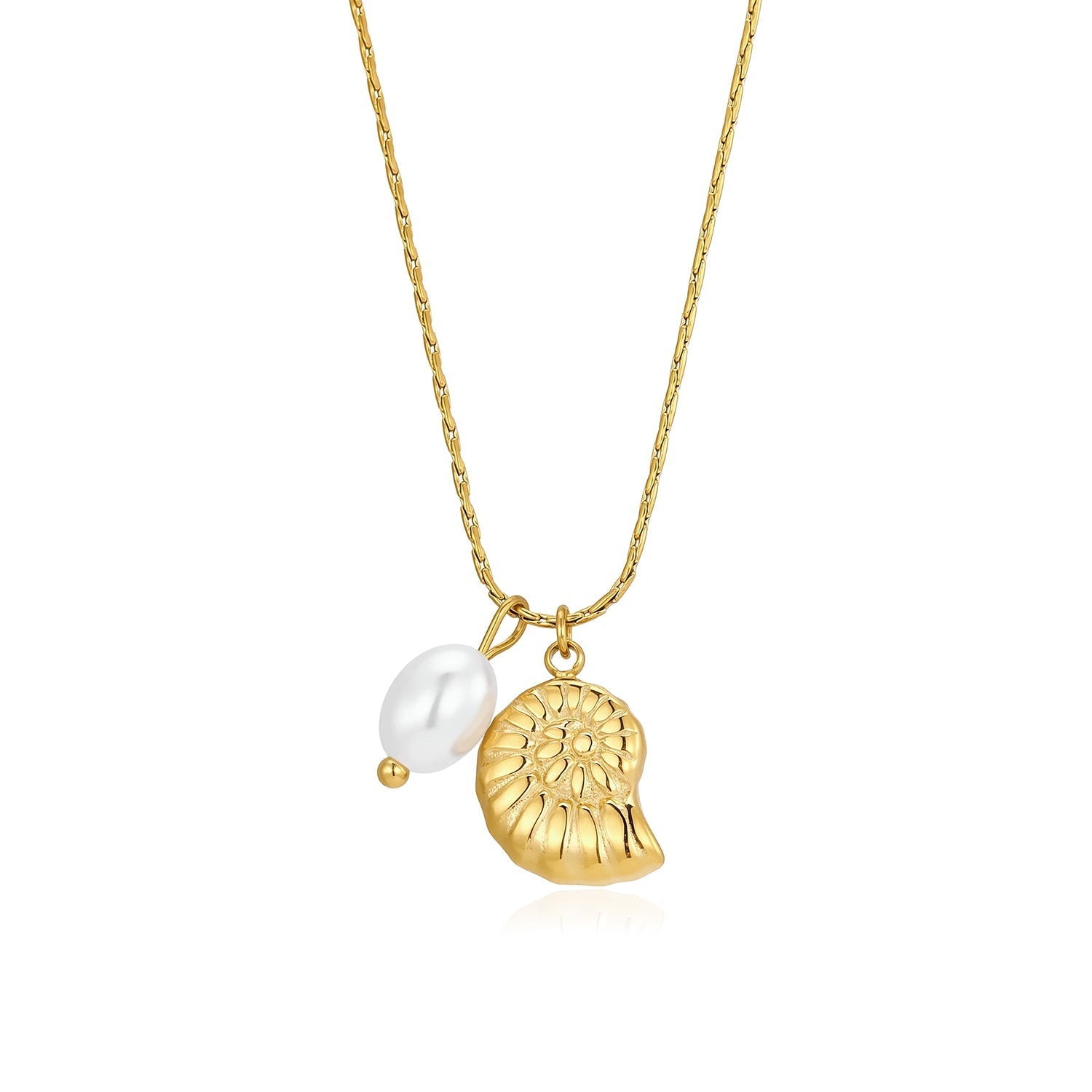 Ketting krulschelp parel goud - Desieradenconcurrent.nl