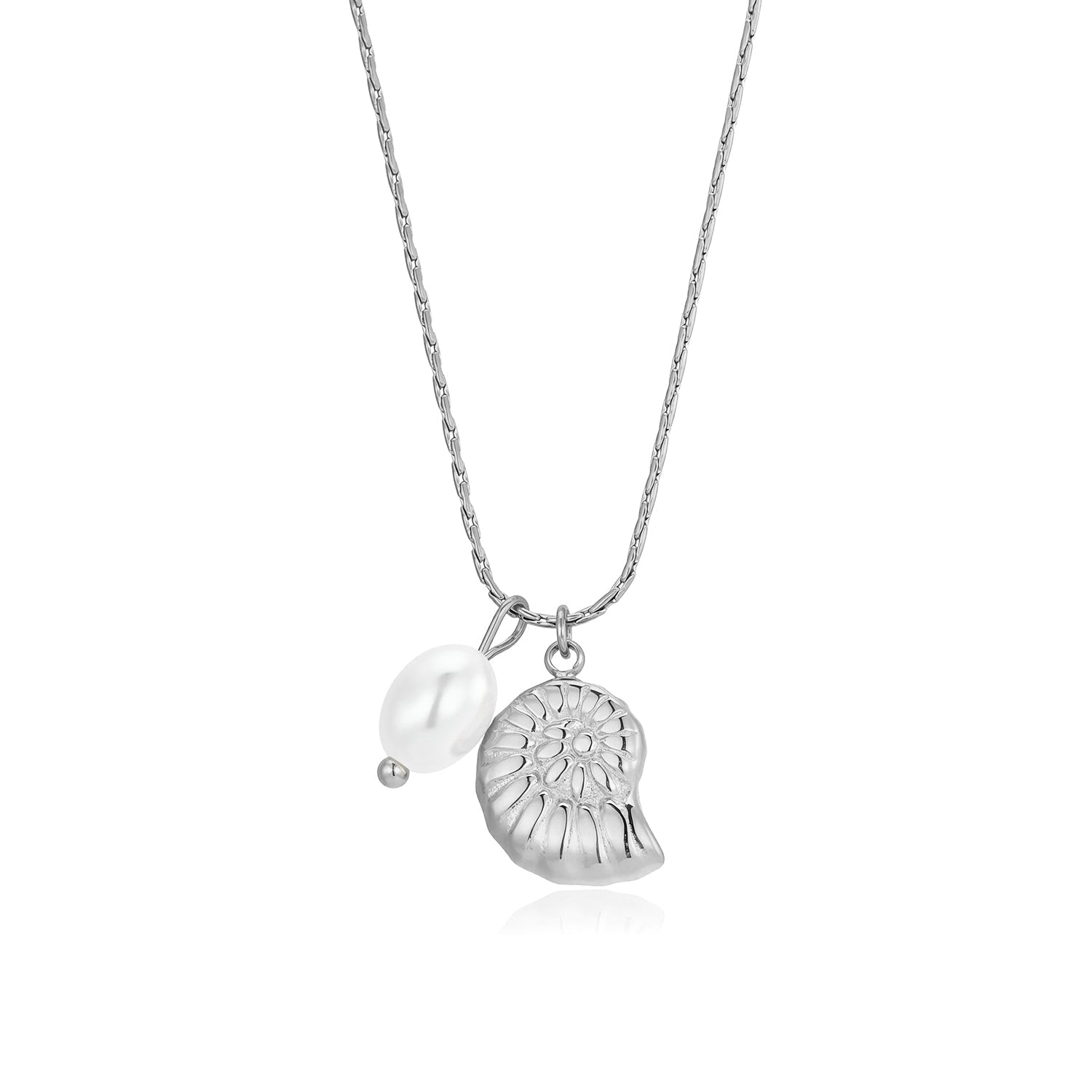 Ketting krulschelp parel zilver - Desieradenconcurrent.nl
