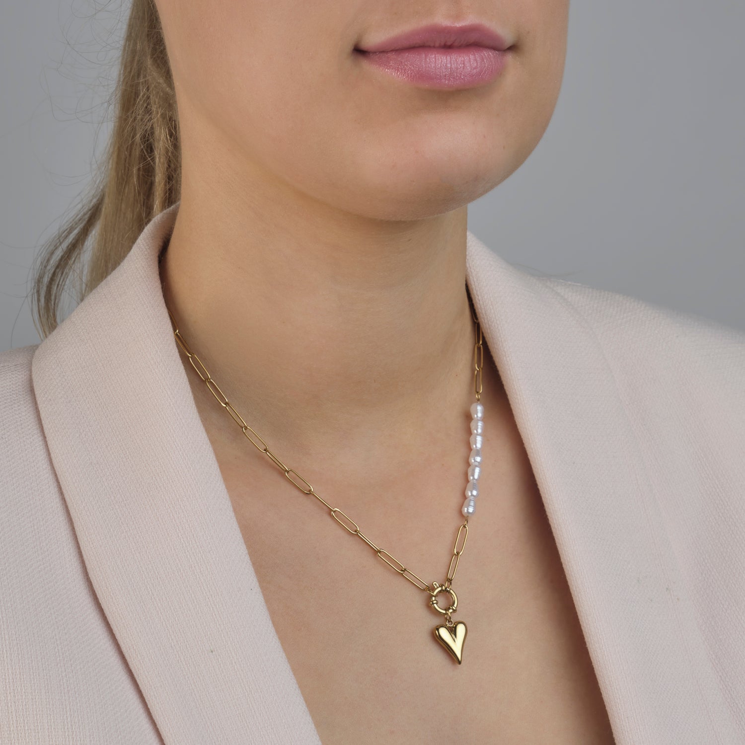 Ketting lux parels hartje goud - Desieradenconcurrent.nl
