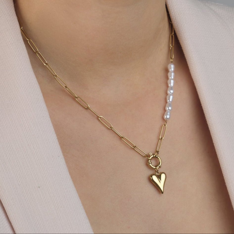 Ketting lux parels hartje goud - Desieradenconcurrent.nl