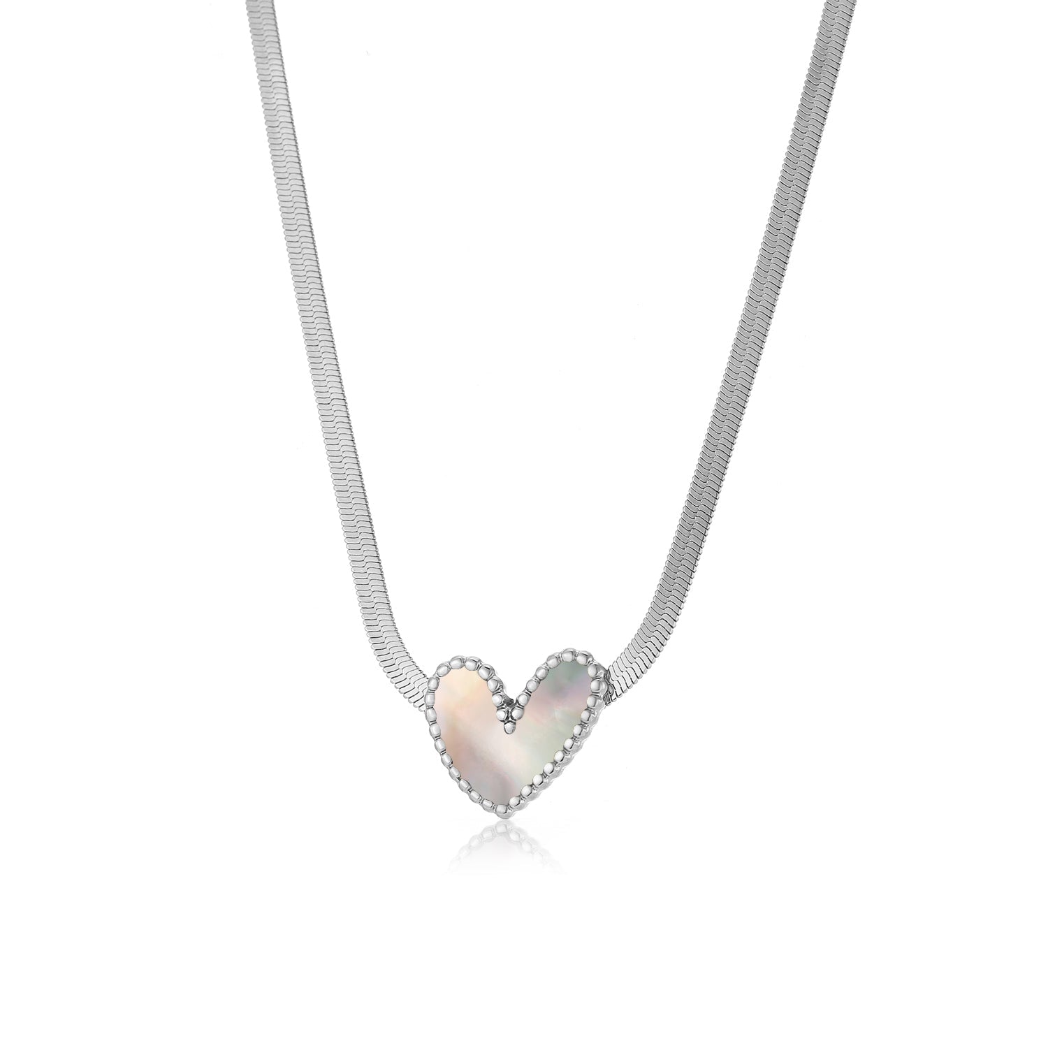 Ketting parelmoer hart zilver - Desieradenconcurrent.nl