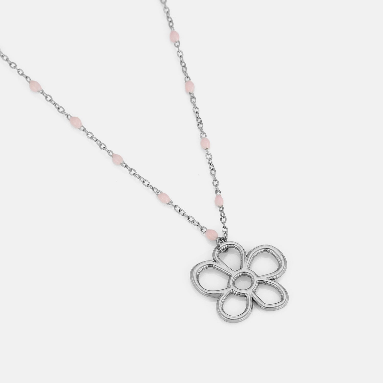 Ketting roze kralen bloem zilver - Desieradenconcurrent.nl