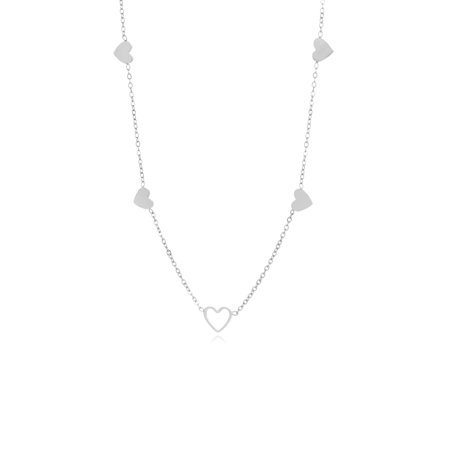 Ketting vier gesloten hartjes zilver - Desieradenconcurrent.nl