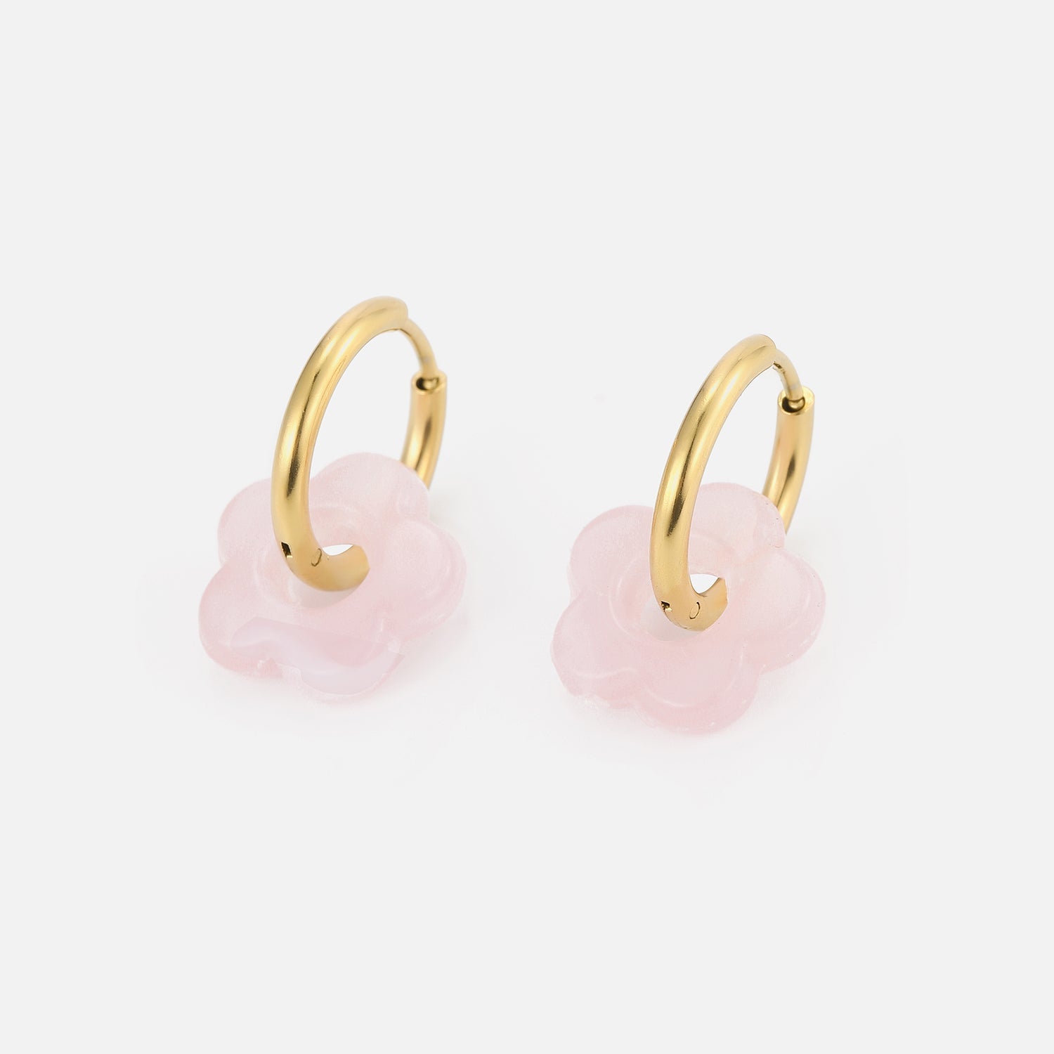 Oorbellen bloem roze goud - Desieradenconcurrent.nl