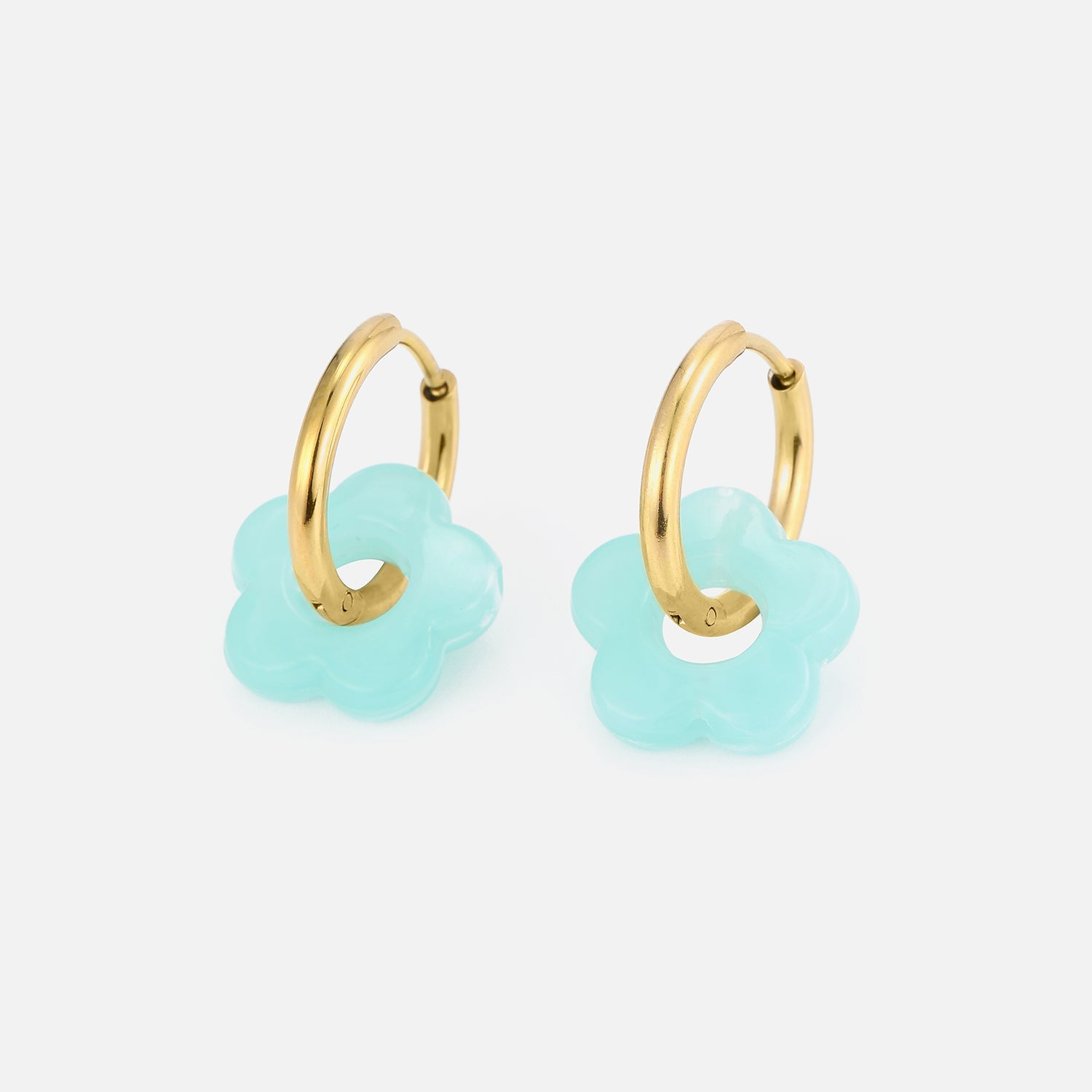 Oorbellen bloem turquoise goud - Desieradenconcurrent.nl