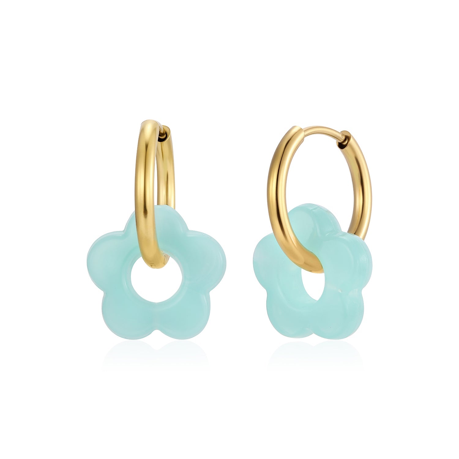 Oorbellen bloem turquoise goud - Desieradenconcurrent.nl