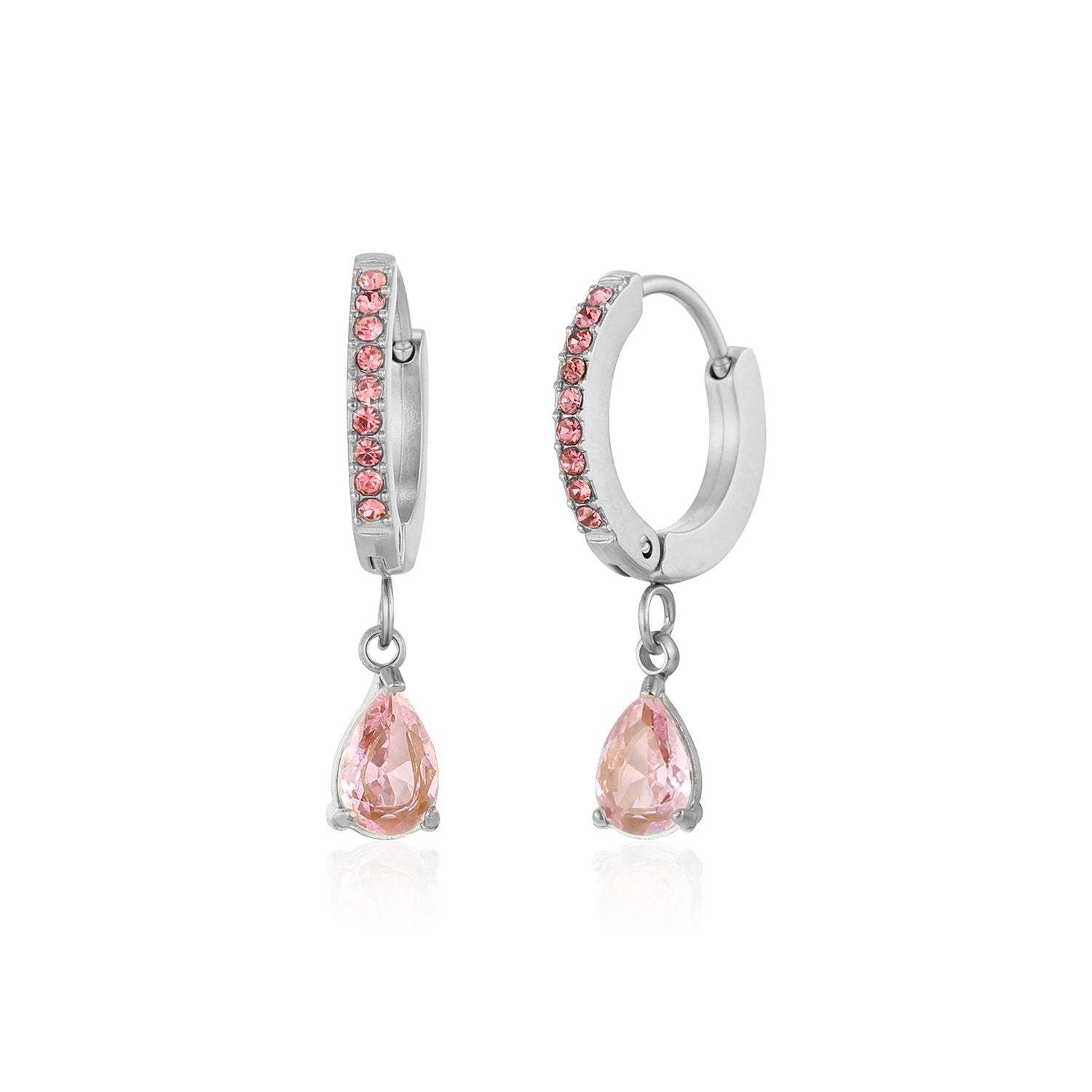 Oorbellen druppel roze zilver - Desieradenconcurrent.nl