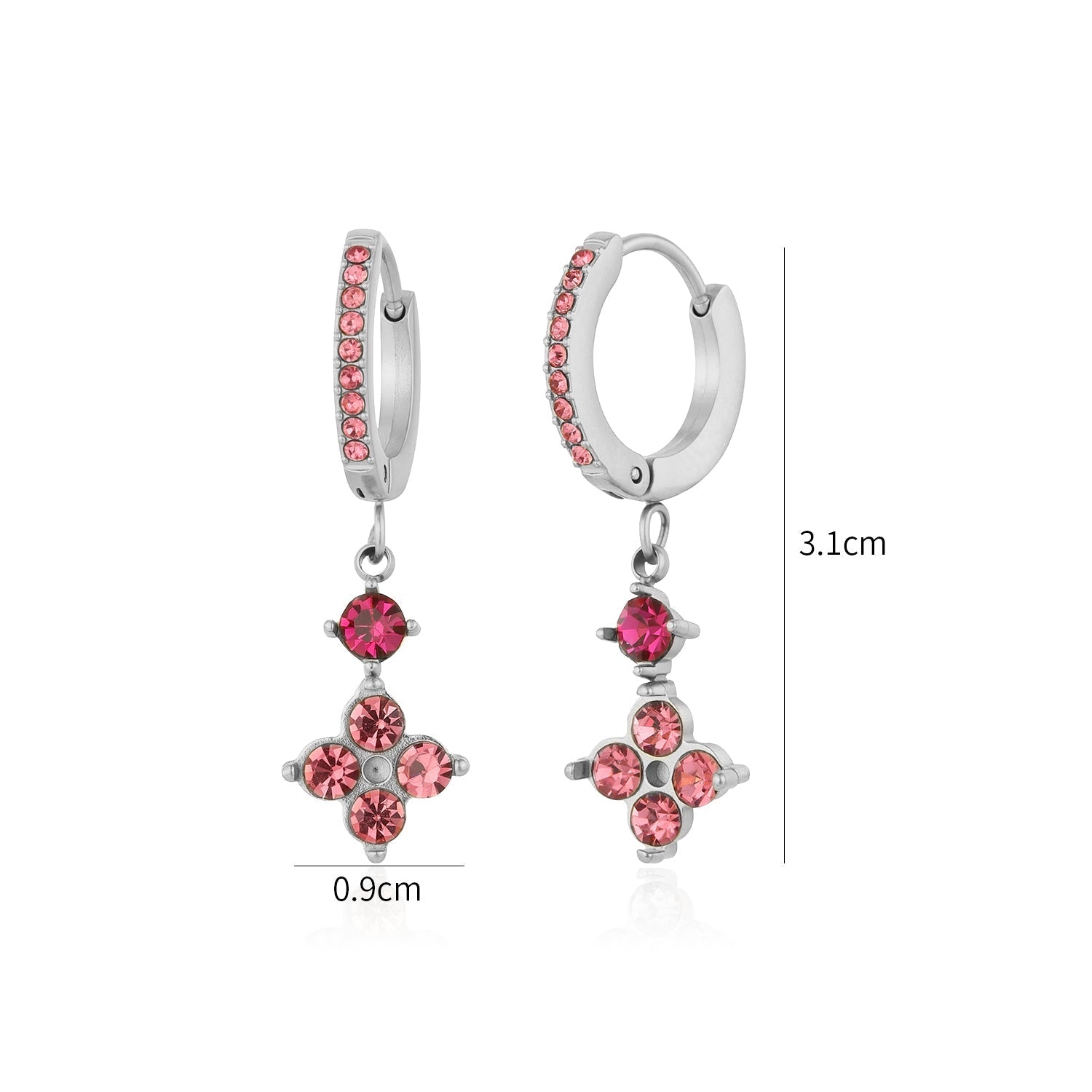 Oorbellen fancy strass roze zilver - Desieradenconcurrent.nl