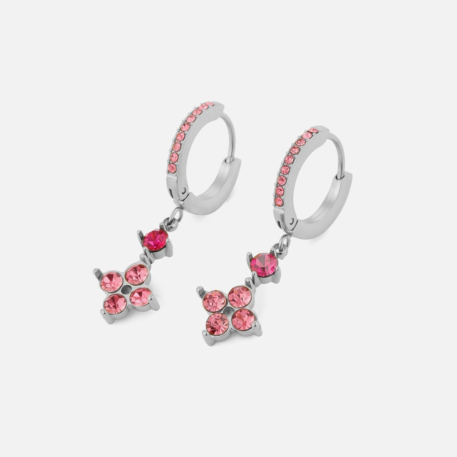 Oorbellen fancy strass roze zilver - Desieradenconcurrent.nl