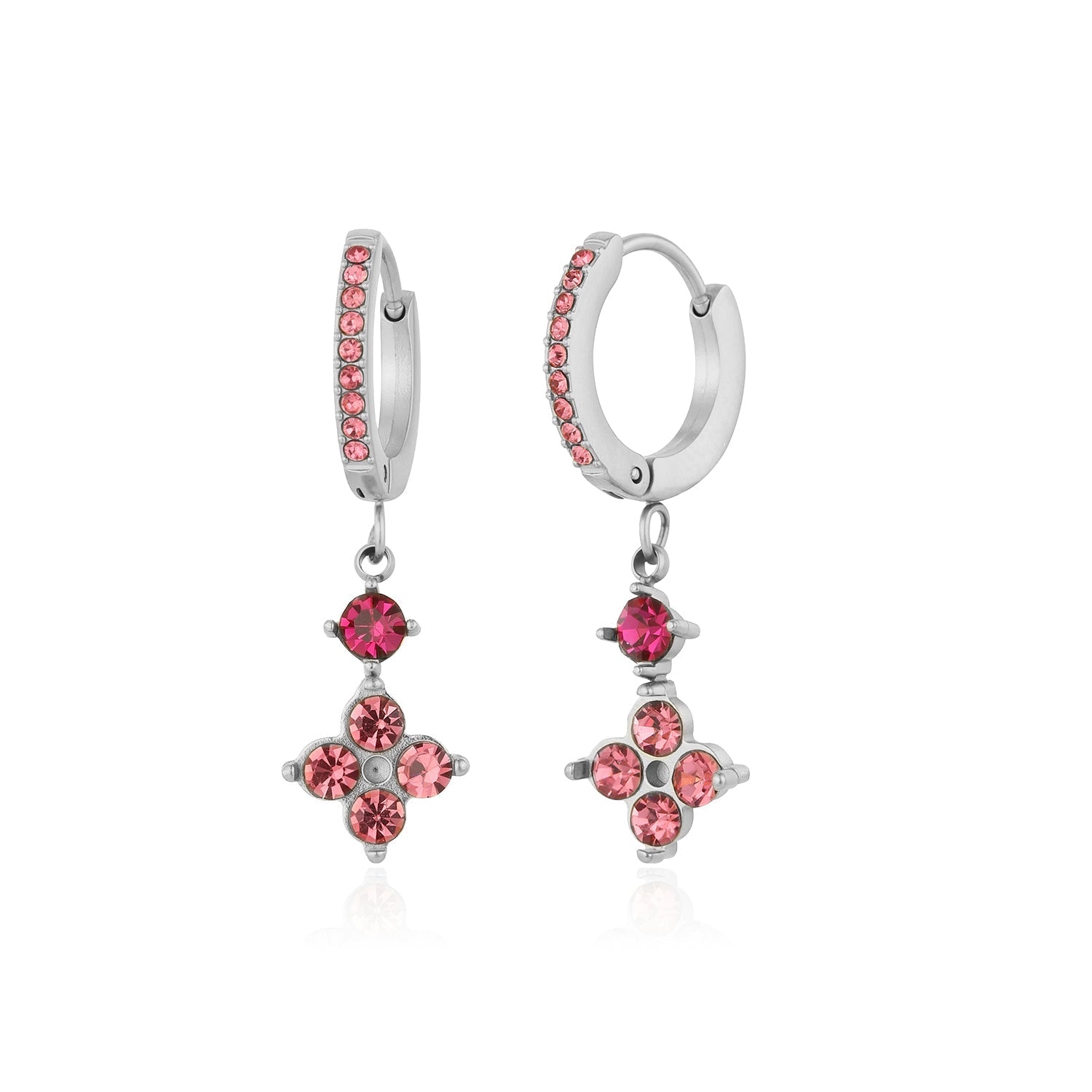 Oorbellen fancy strass roze zilver - Desieradenconcurrent.nl