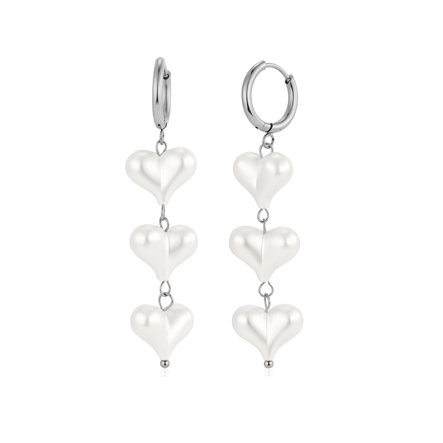 Oorbellen hangende parel hartjes zilver - Desieradenconcurrent.nl