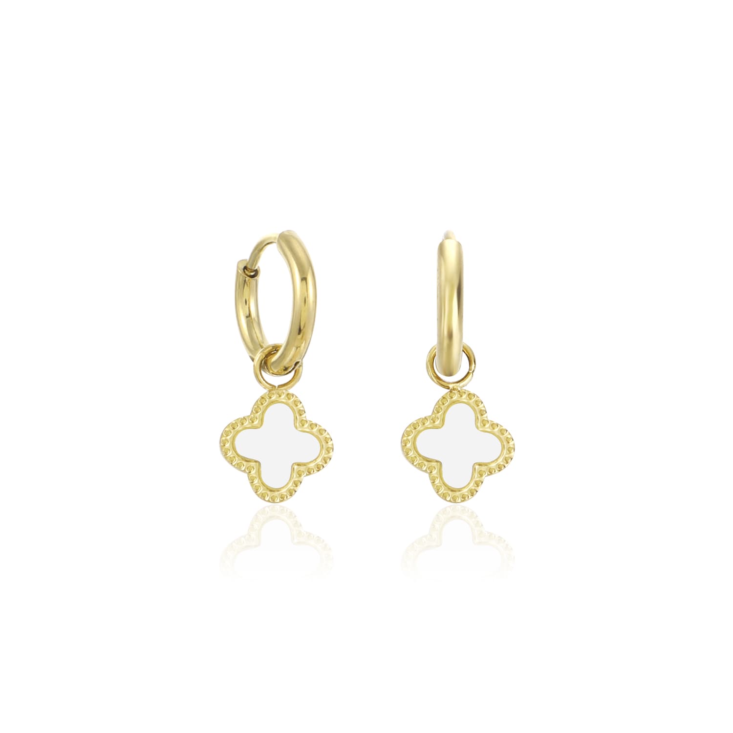 Oorbellen klaver gold/white - Desieradenconcurrent.nl