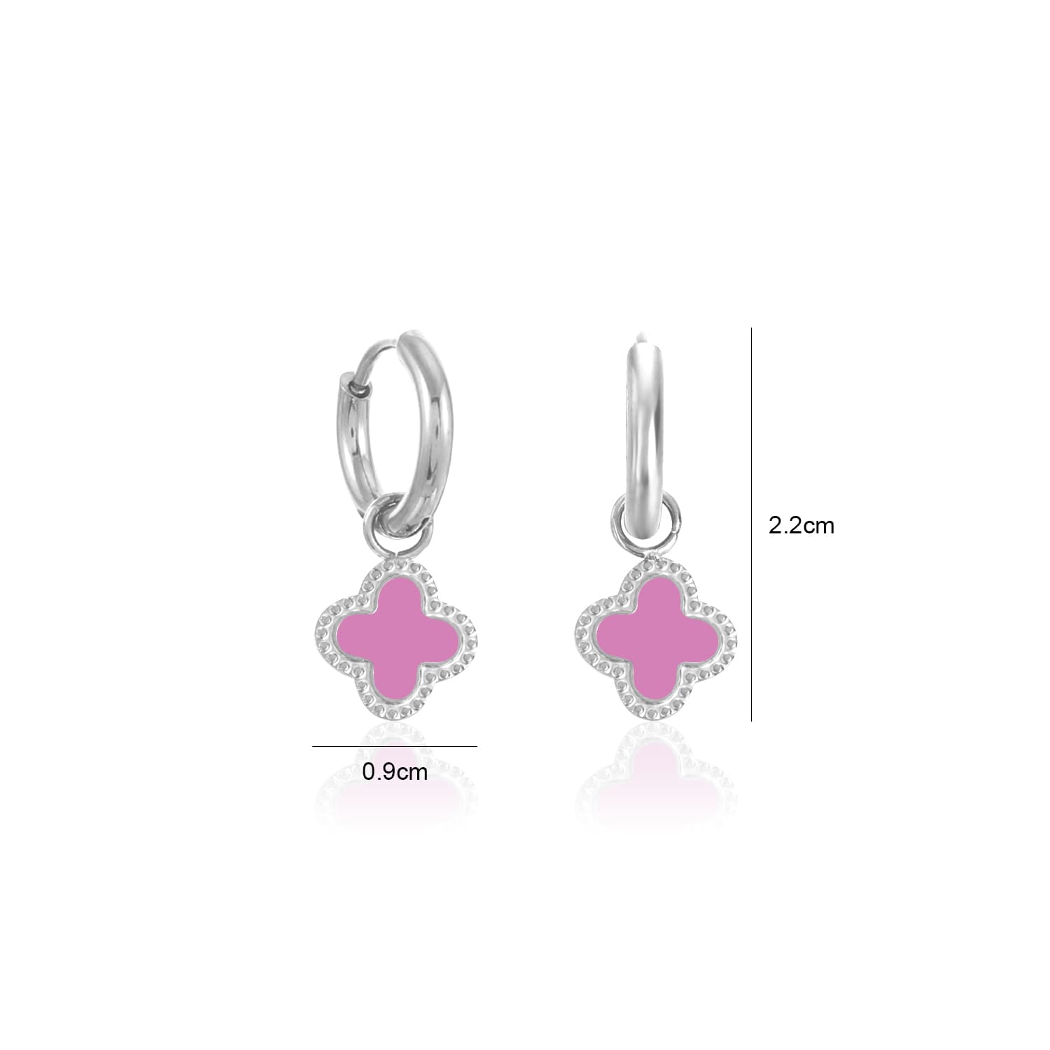 Oorbellen klaver silver/pink - Desieradenconcurrent.nl
