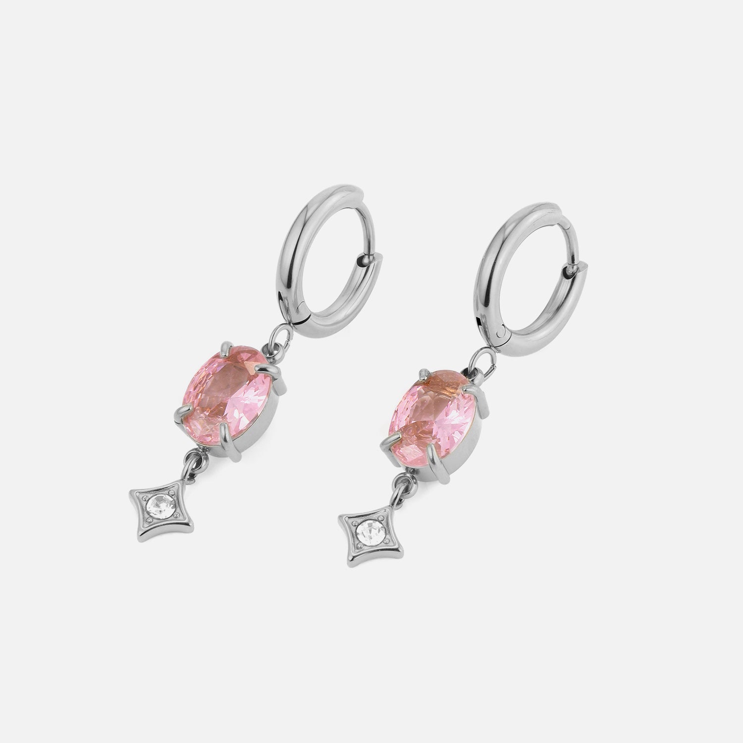 Oorbellen zirkonia roze zilver - Desieradenconcurrent.nl