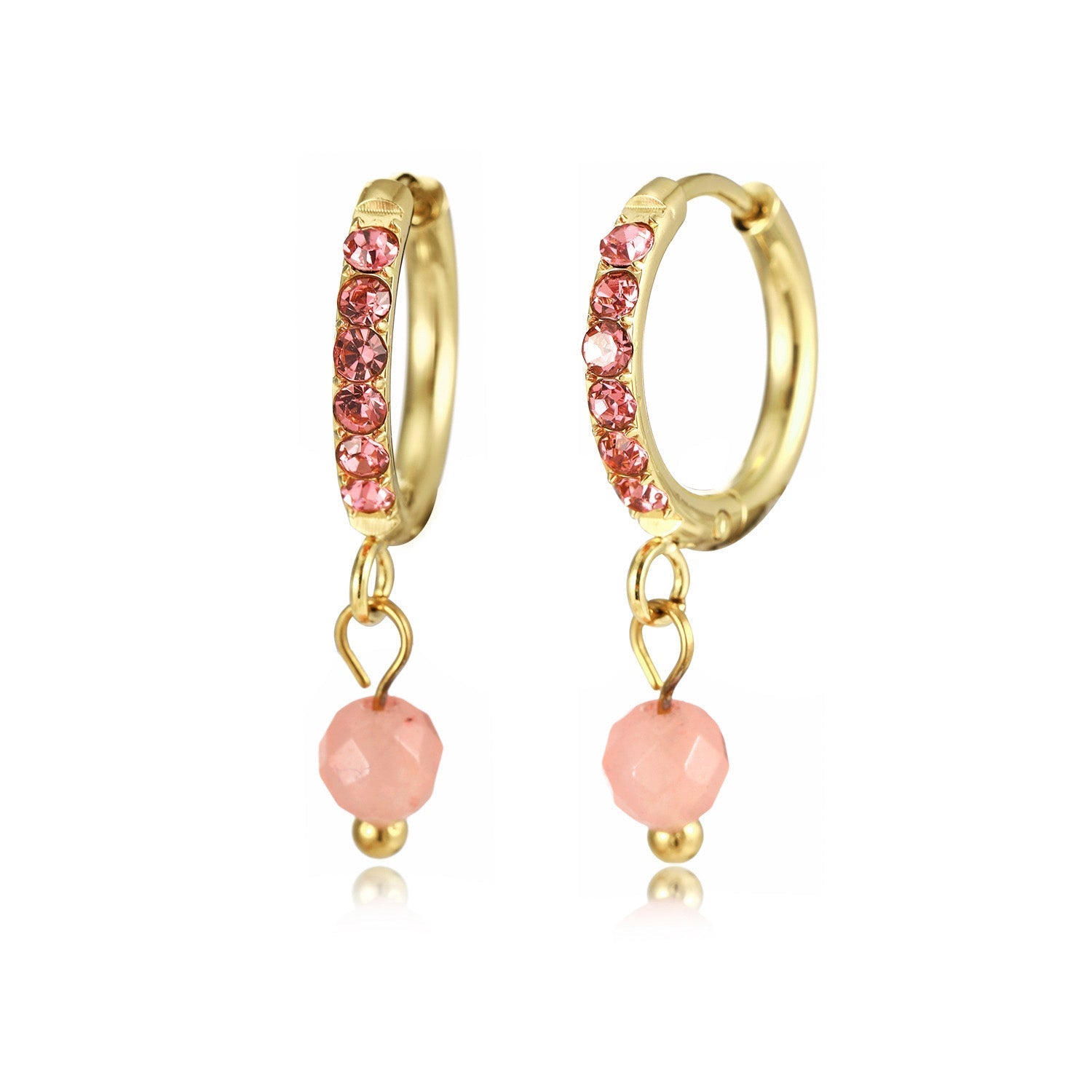 Oorring roze steentjes lux goud - Desieradenconcurrent.nl