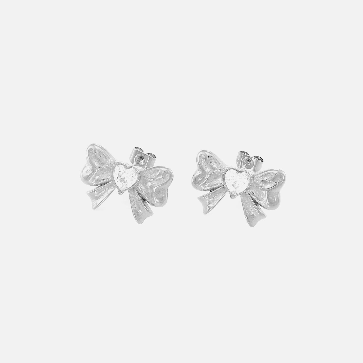 Oorsteker strik hartje zilver - Desieradenconcurrent.nl