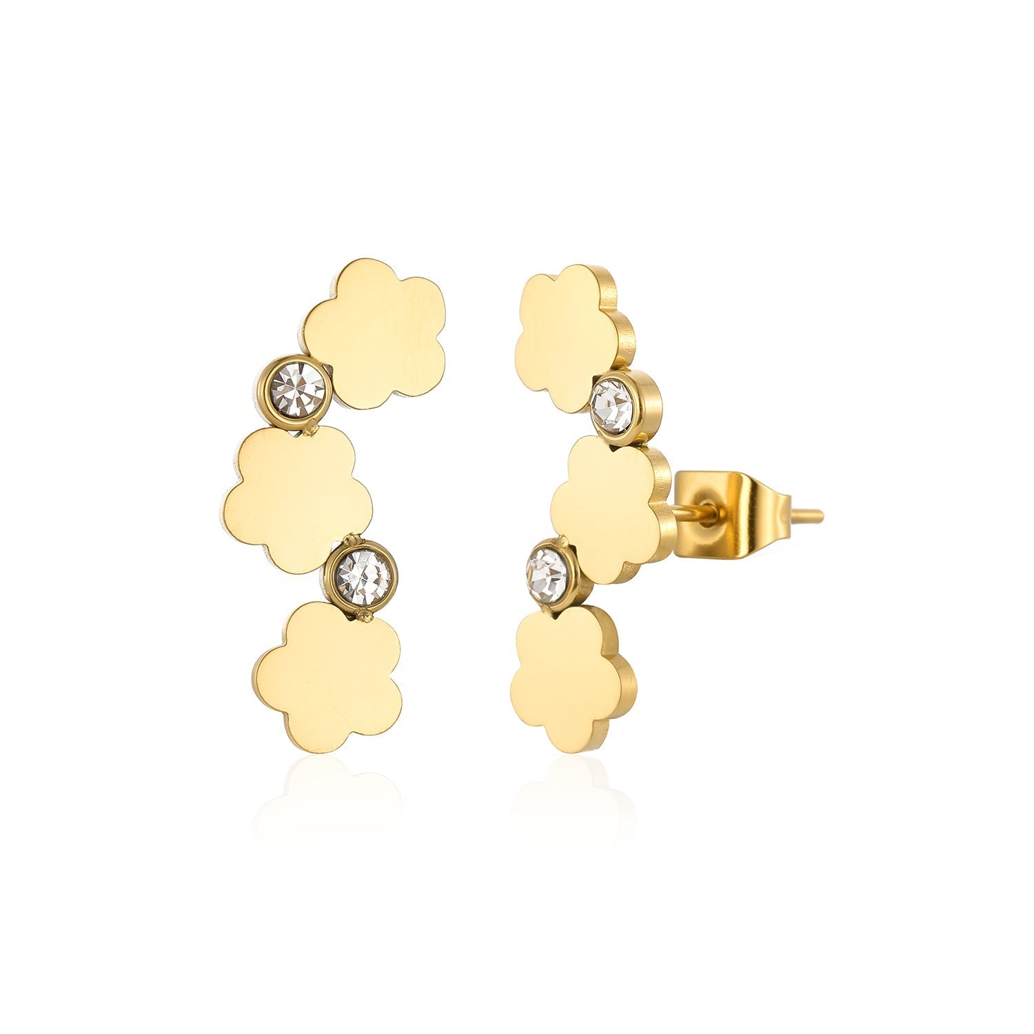 Oorstekers bloemen met steentjes goud - Desieradenconcurrent.nl