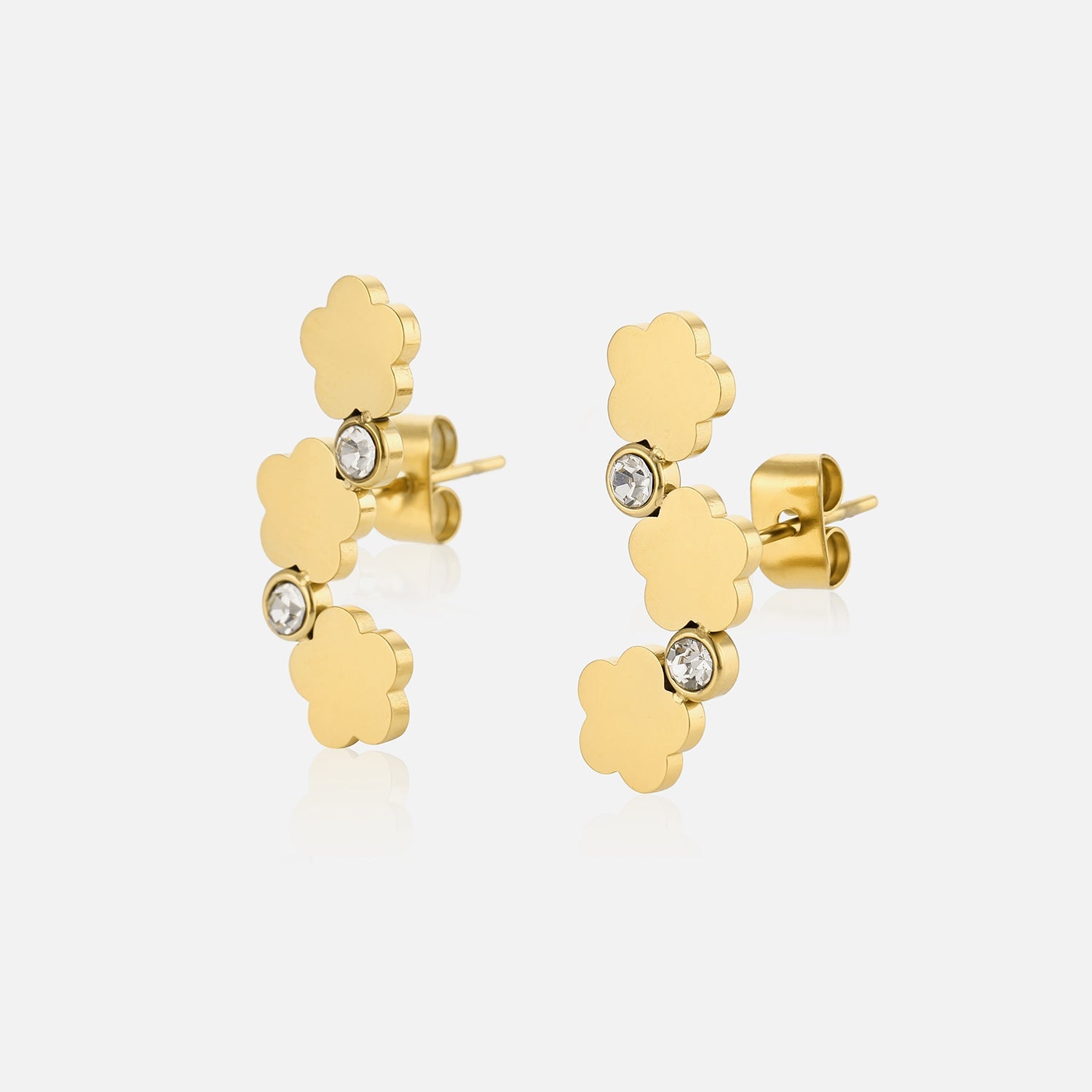Oorstekers bloemen met steentjes goud - Desieradenconcurrent.nl