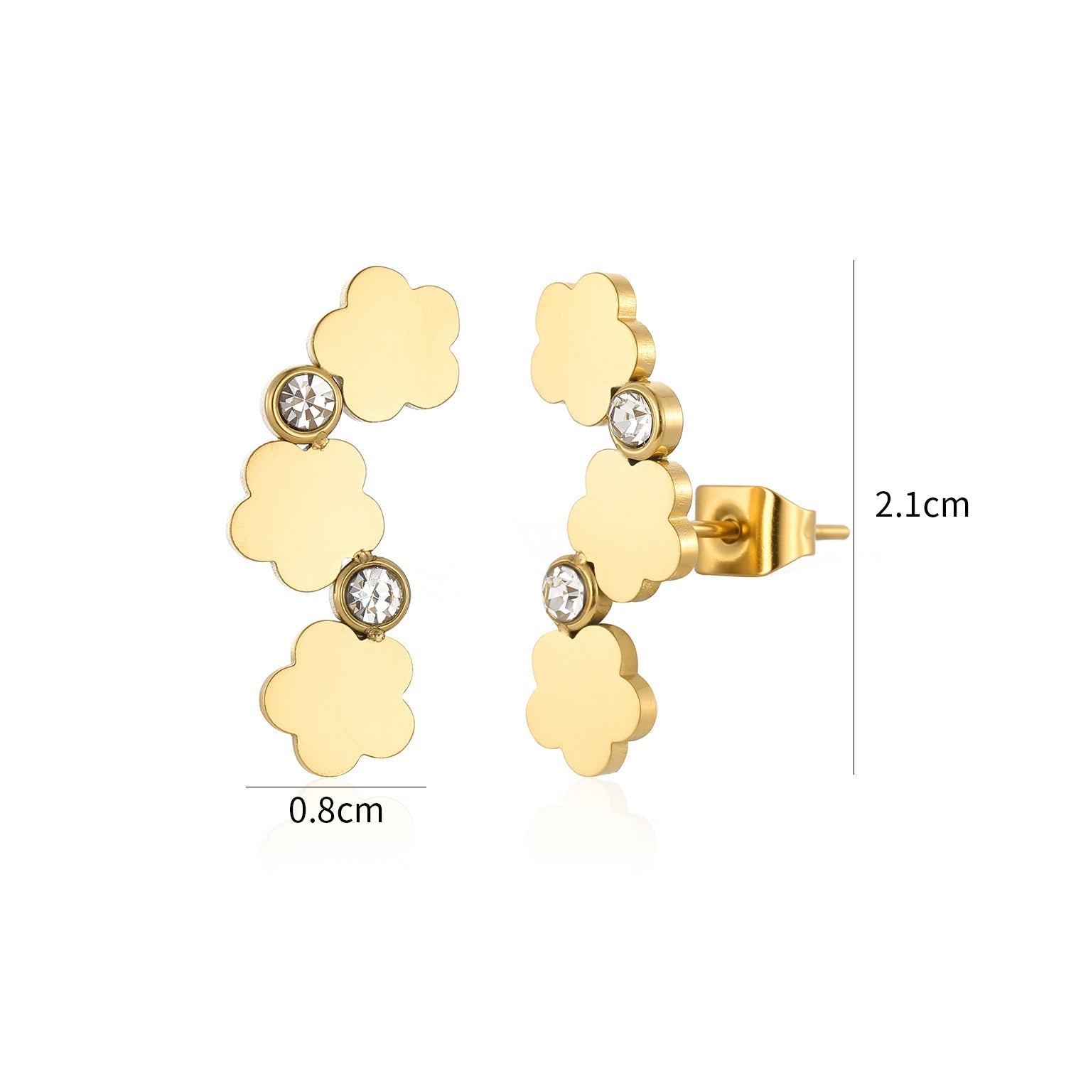 Oorstekers bloemen met steentjes goud - Desieradenconcurrent.nl
