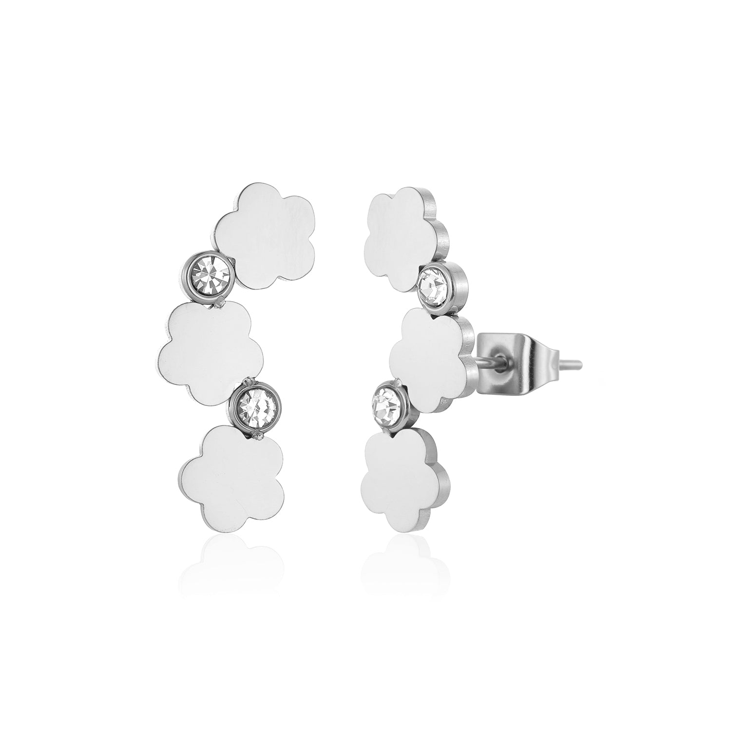 Oorstekers bloemen met steentjes zilver - Desieradenconcurrent.nl
