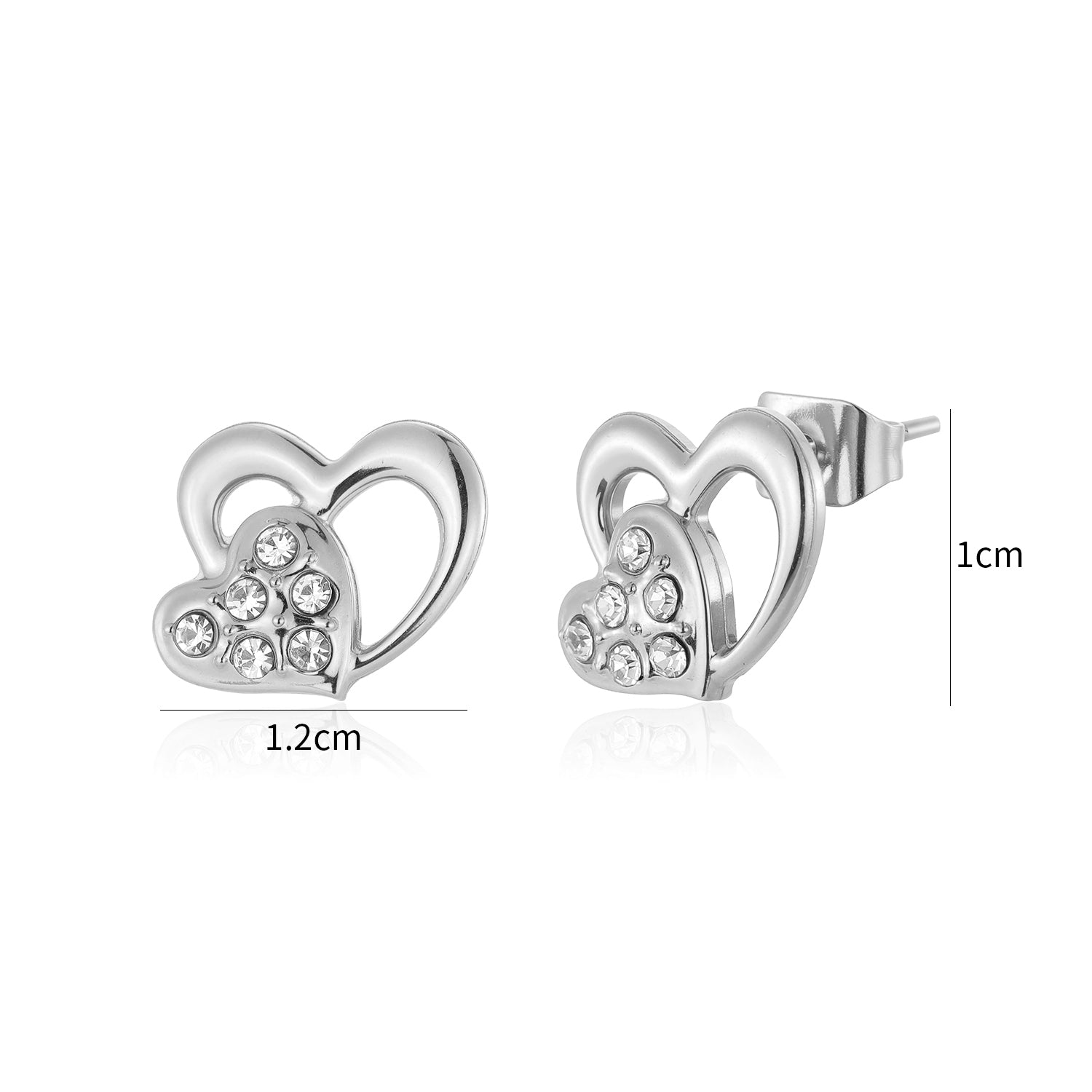 Oorstekers dubbel hart zilver - Desieradenconcurrent.nl