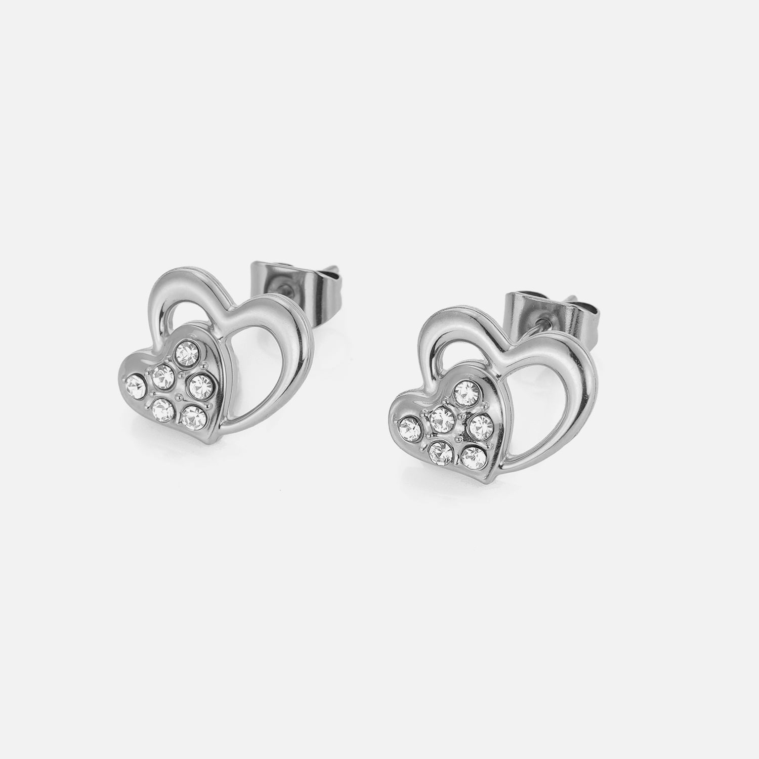 Oorstekers dubbel hart zilver - Desieradenconcurrent.nl