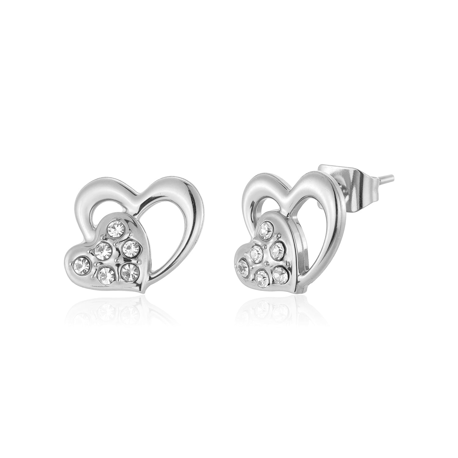 Oorstekers dubbel hart zilver - Desieradenconcurrent.nl
