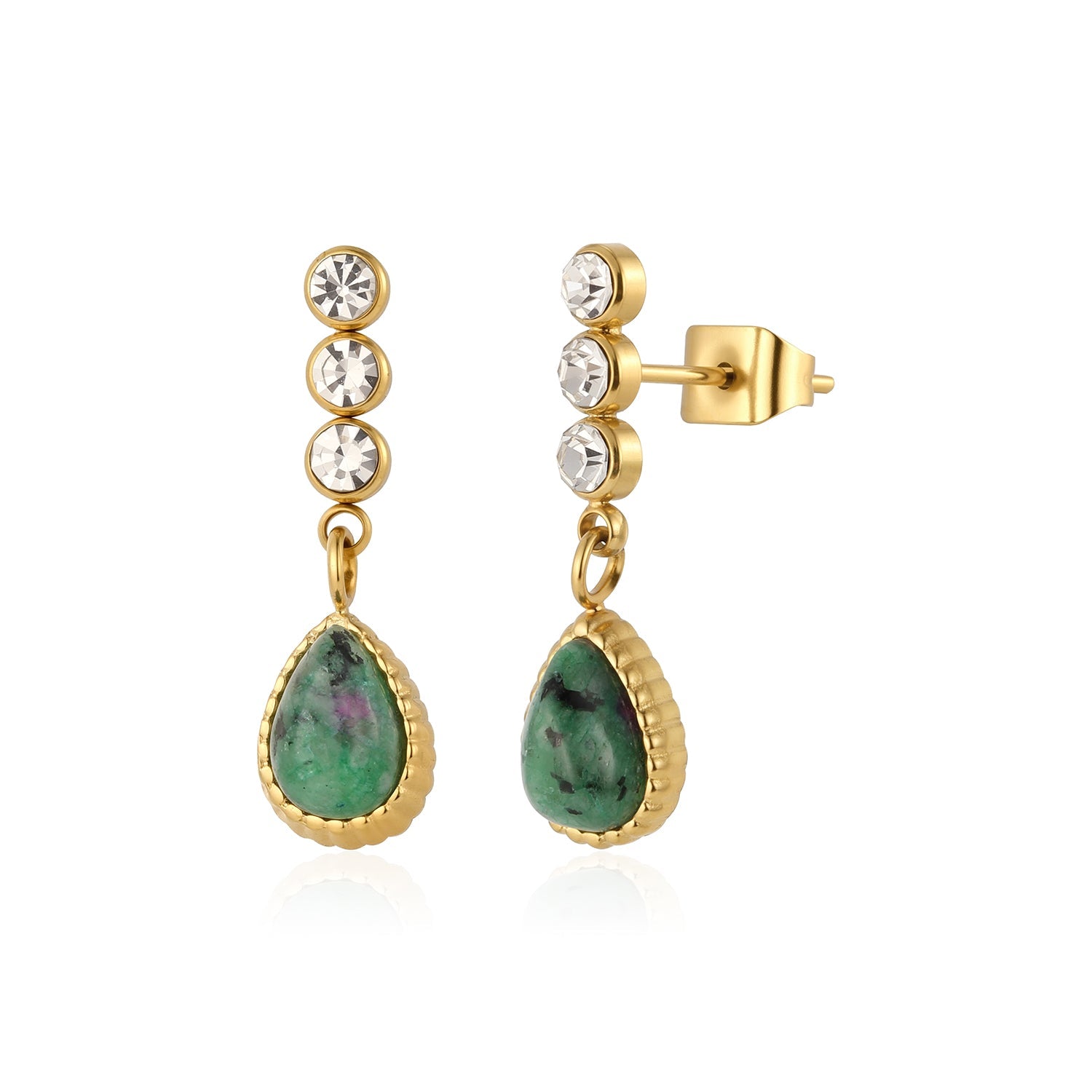 Oorstekers emerald drop goud - Desieradenconcurrent.nl