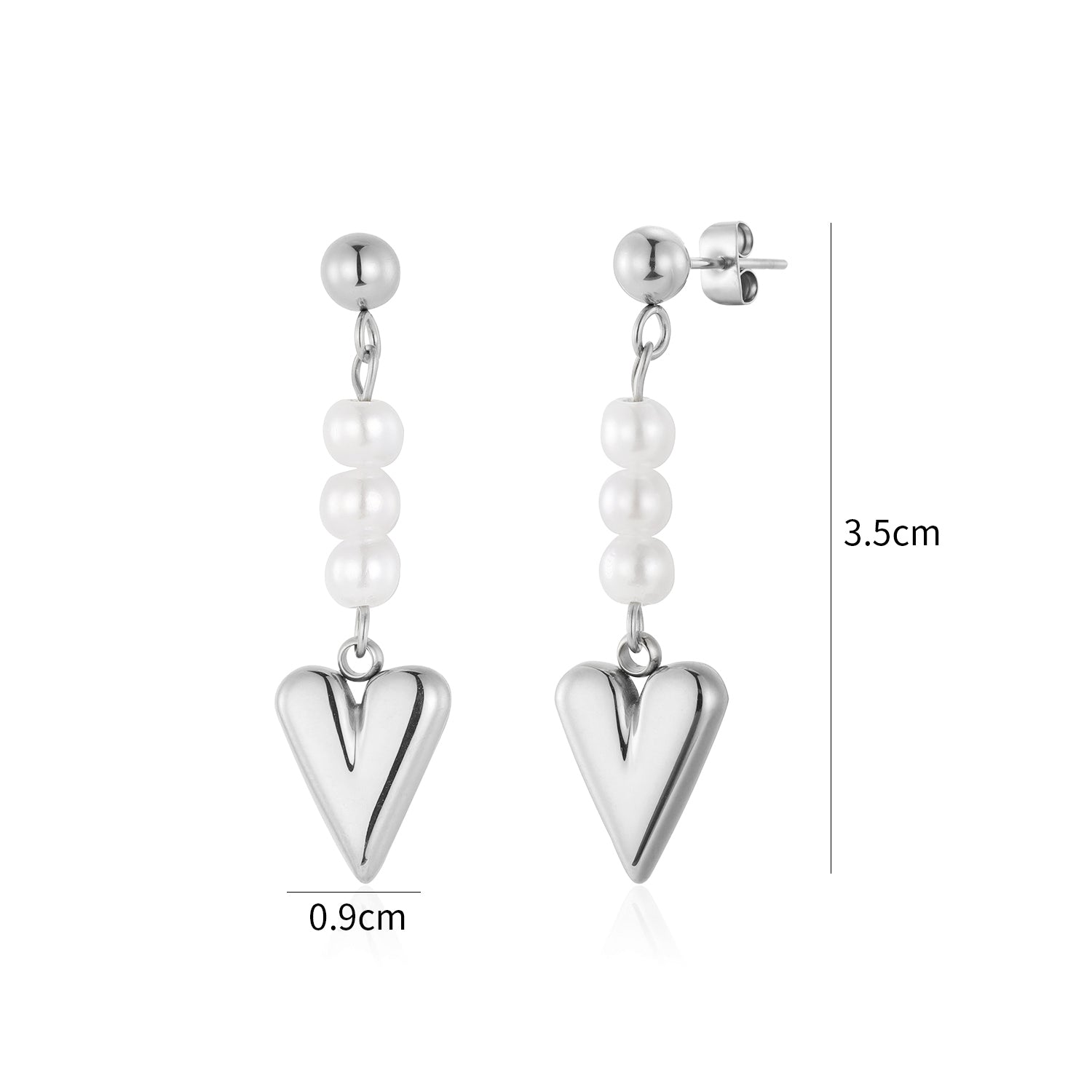 Oorstekers hangend hart parels zilver - Desieradenconcurrent.nl