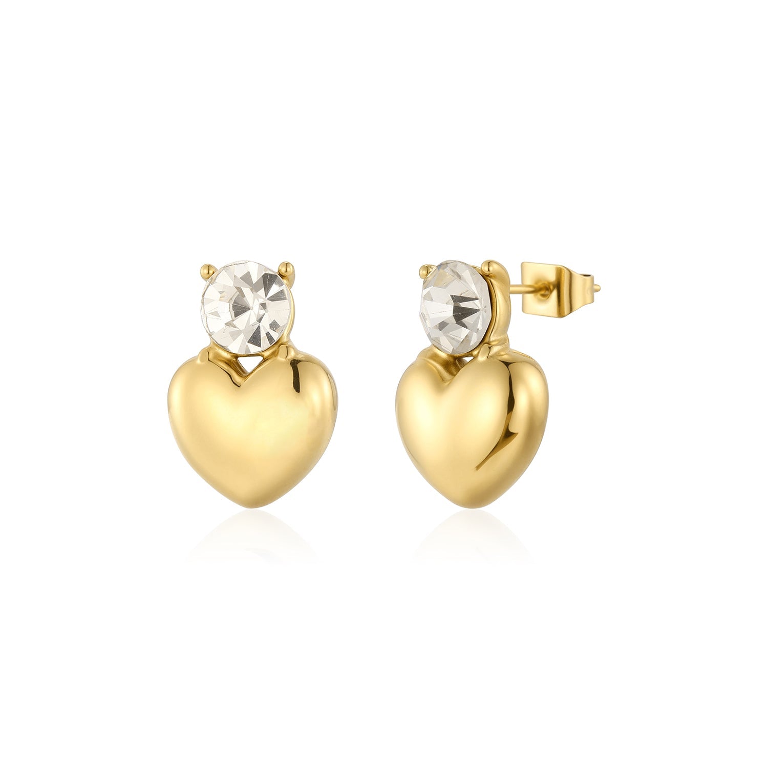 Oorstekers hart met diamant goud - Desieradenconcurrent.nl