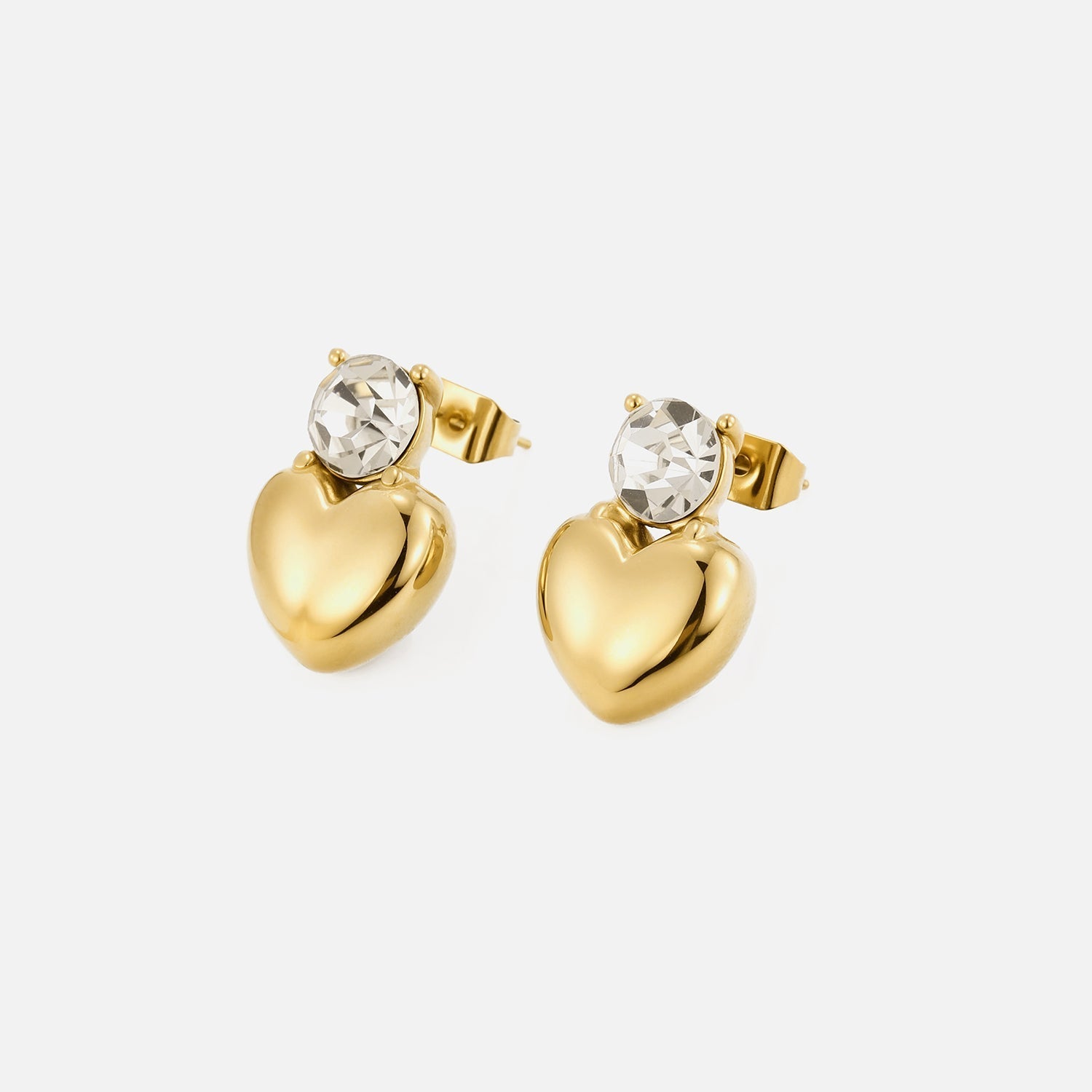 Oorstekers hart met diamant goud - Desieradenconcurrent.nl