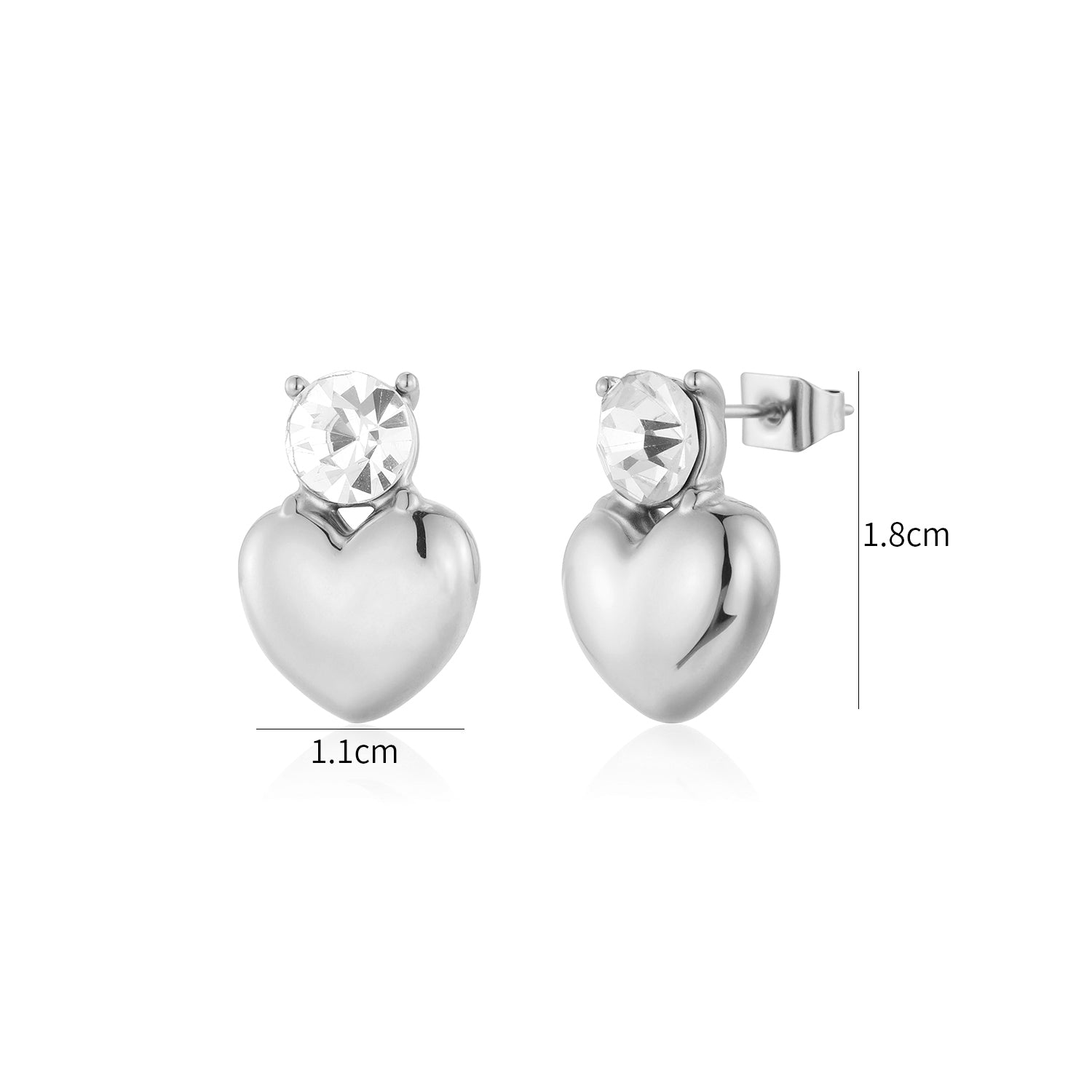 Oorstekers hart met diamant zilver - Desieradenconcurrent.nl