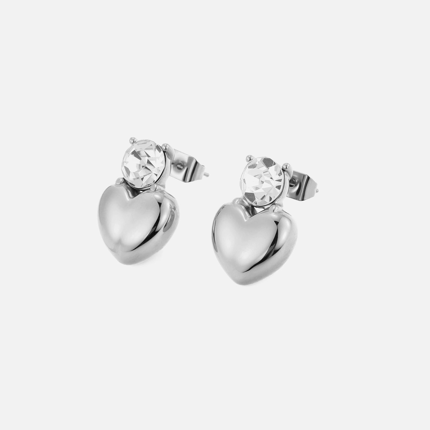 Oorstekers hart met diamant zilver - Desieradenconcurrent.nl
