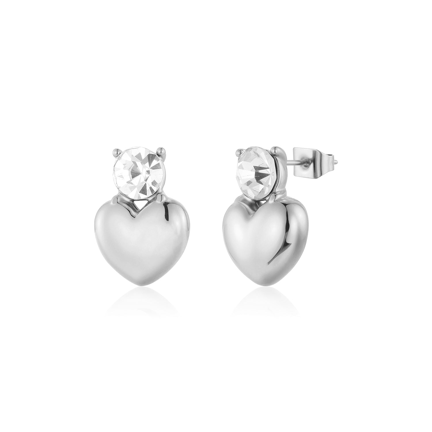 Oorstekers hart met diamant zilver - Desieradenconcurrent.nl