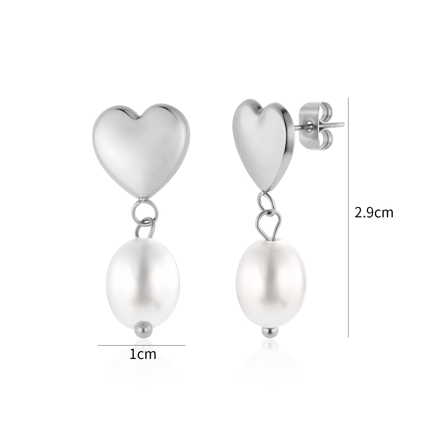 Oorstekers hart met parel zilver - Desieradenconcurrent.nl
