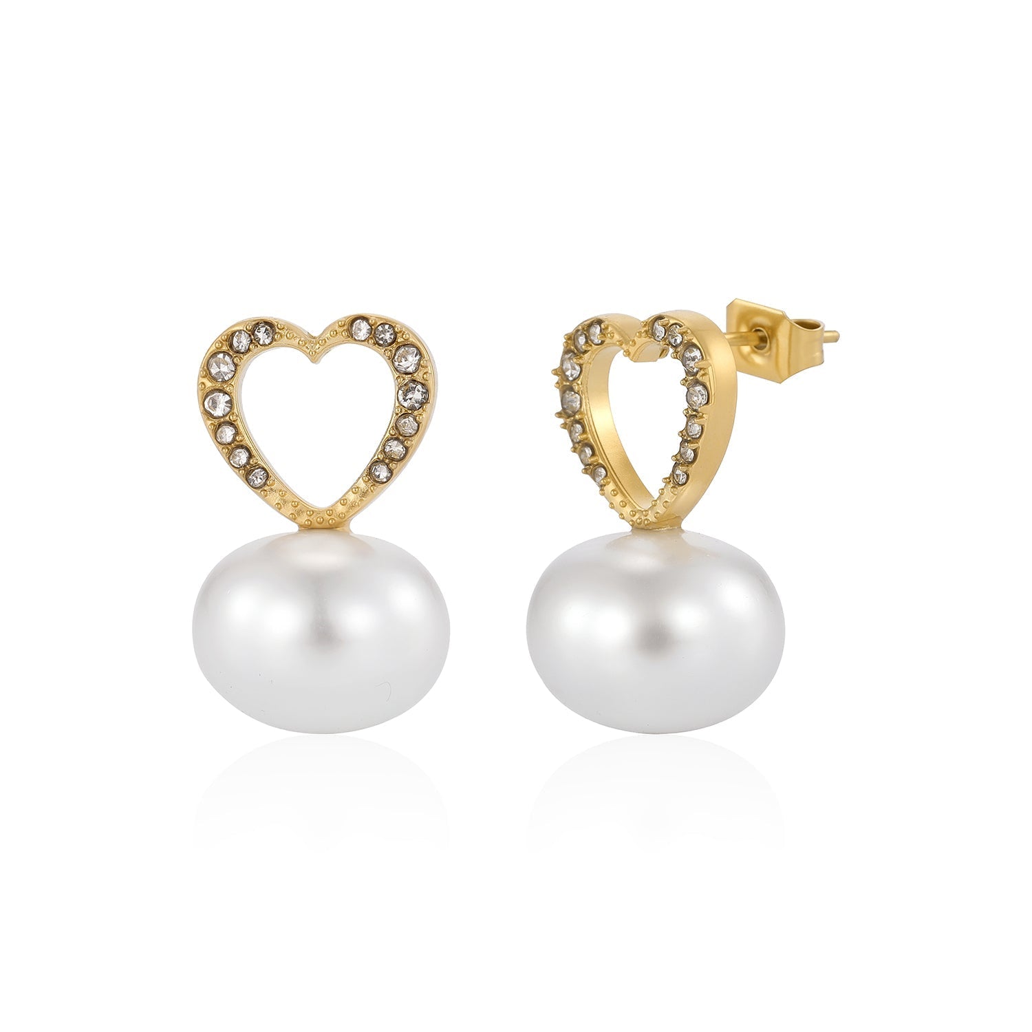 Oorstekers hart parel strass goud - Desieradenconcurrent.nl