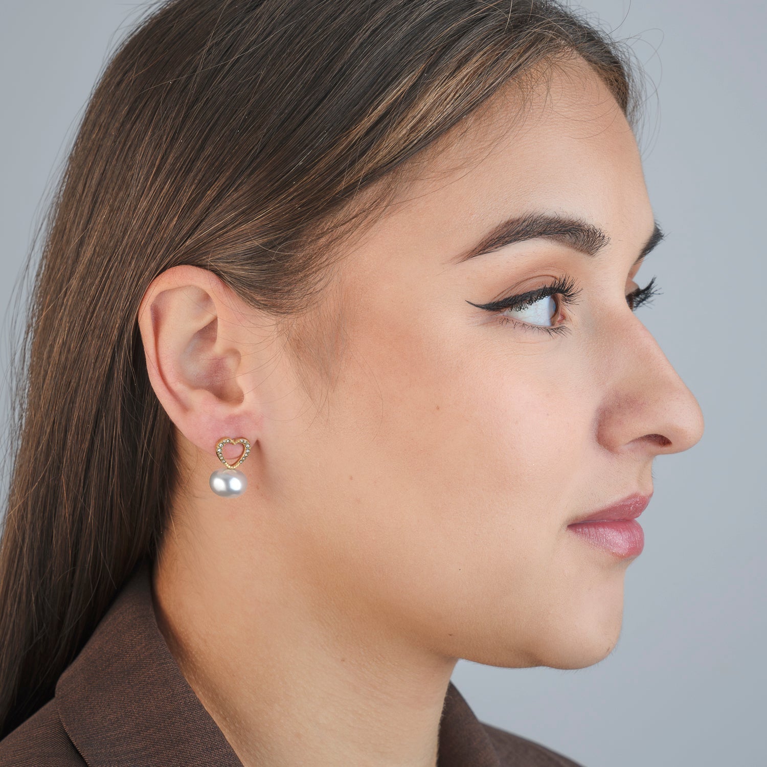 Oorstekers hart parel strass goud - Desieradenconcurrent.nl