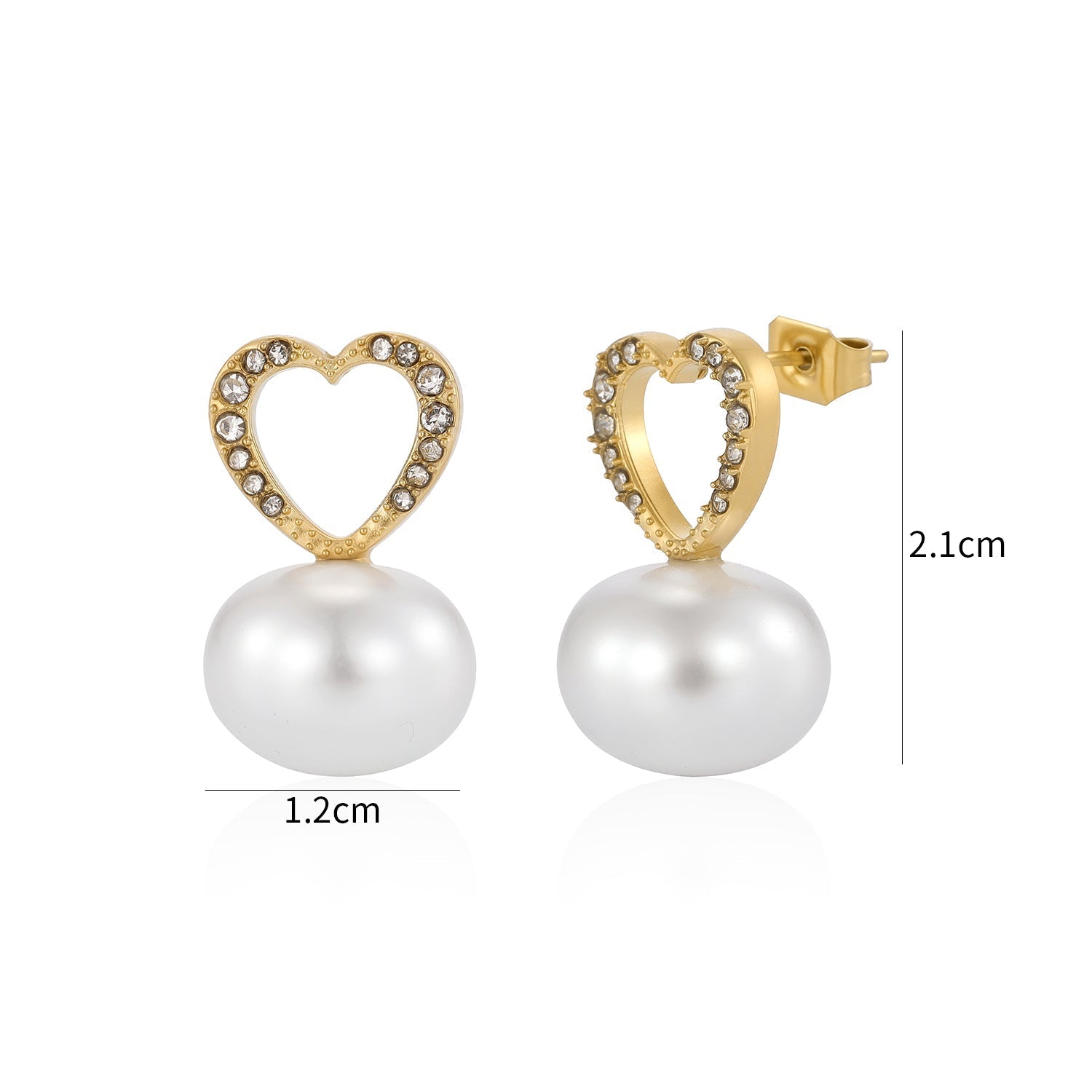 Oorstekers hart parel strass goud - Desieradenconcurrent.nl