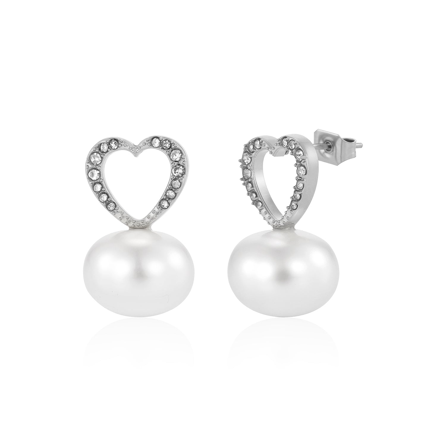 Oorstekers hart parel strass zilver - Desieradenconcurrent.nl